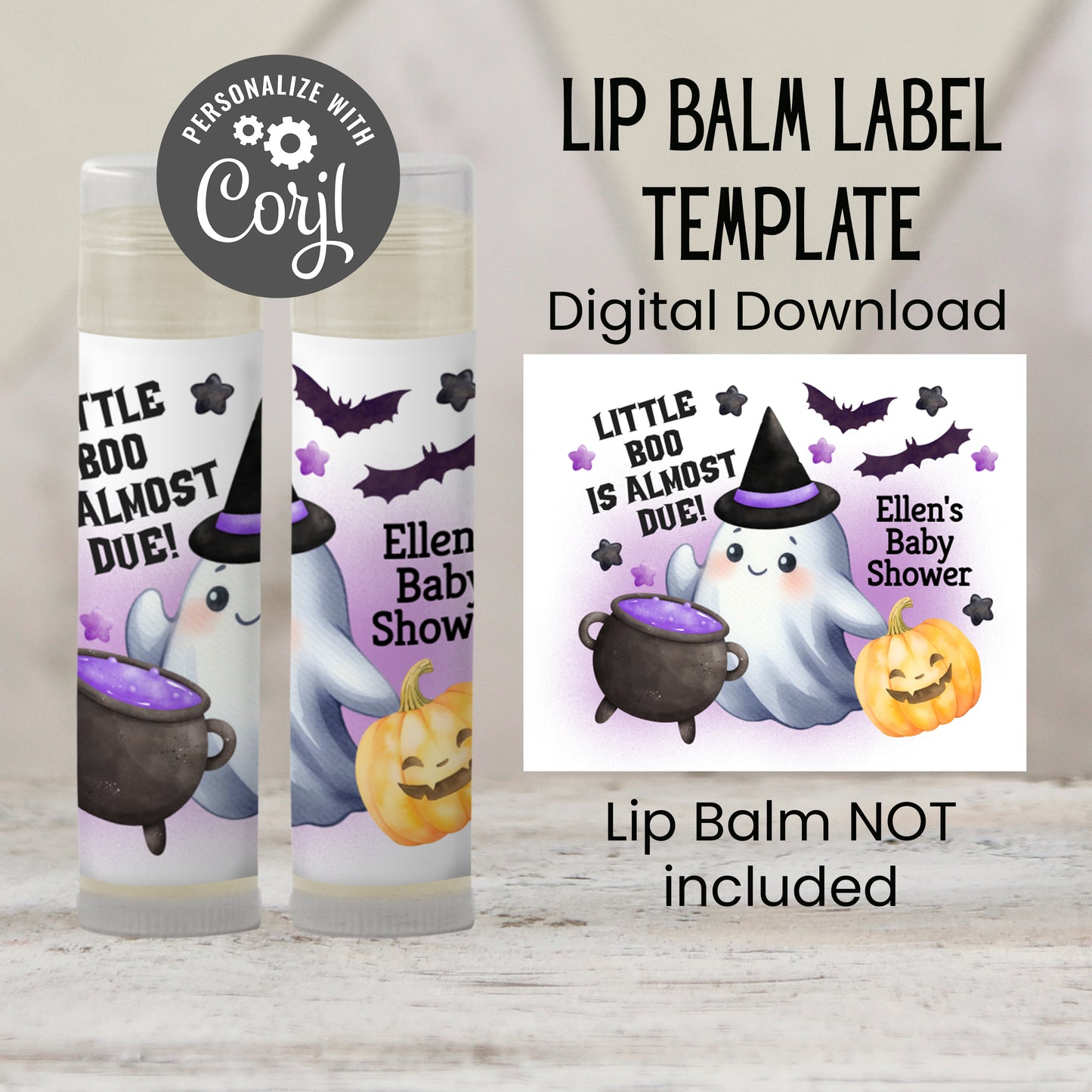 Purple Little Boo Chapstick Label Template: Halloween Baby Shower Favor