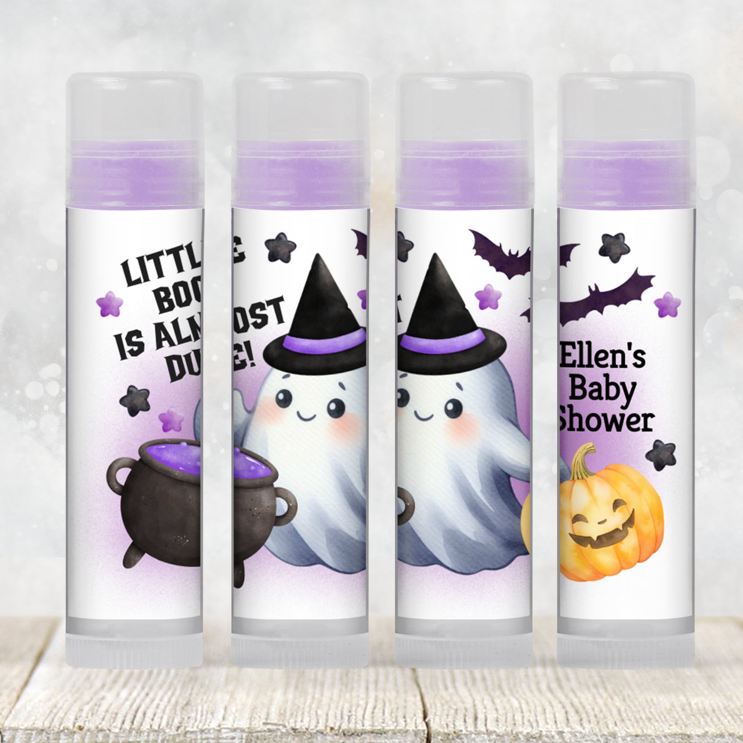 Purple Little Boo Chapstick Label Template: Halloween Baby Shower Favor