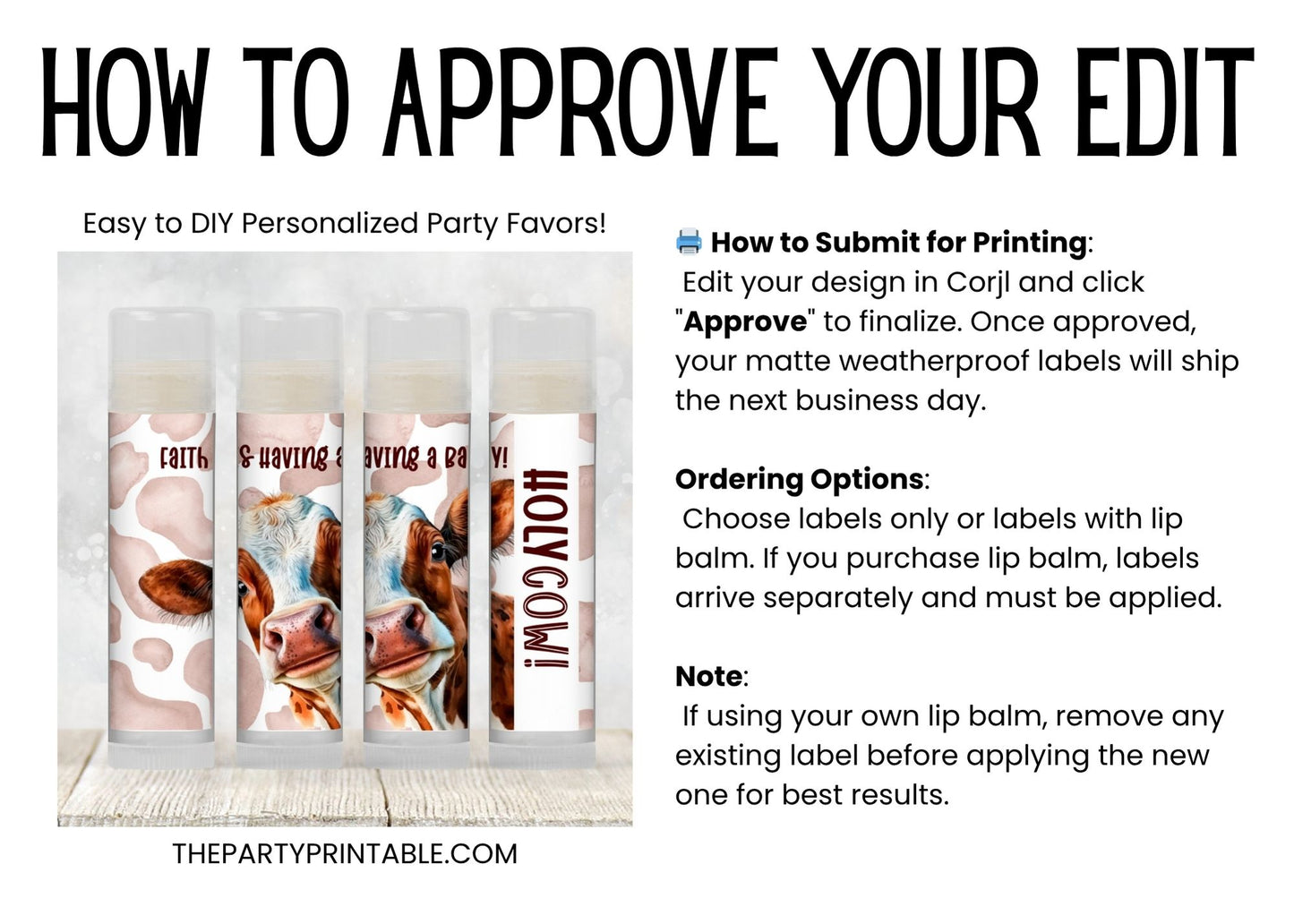 Holy Cow Chapstick Favors: Baby Shower, Bridal Shower, Farm Birthday Gift