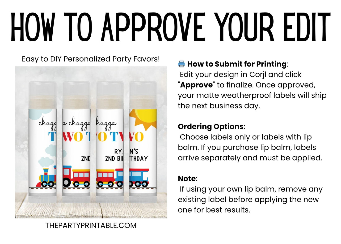 Chugga Chugga Two Two Chapstick Favors: Train 2nd Birthday Party Gift
