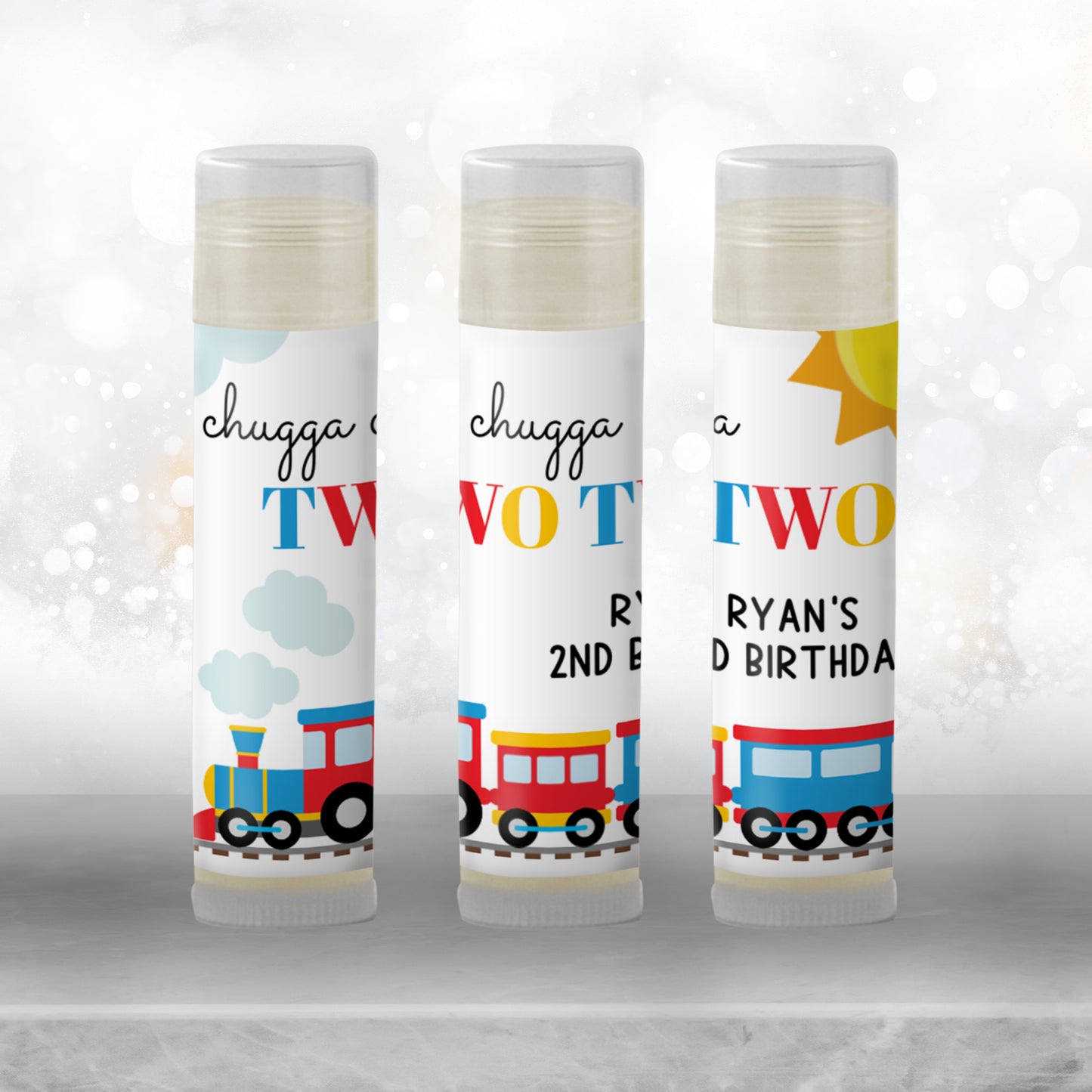 Chugga Chugga Two Two Lip Balm Label Template: Train 2nd Birthday Favor