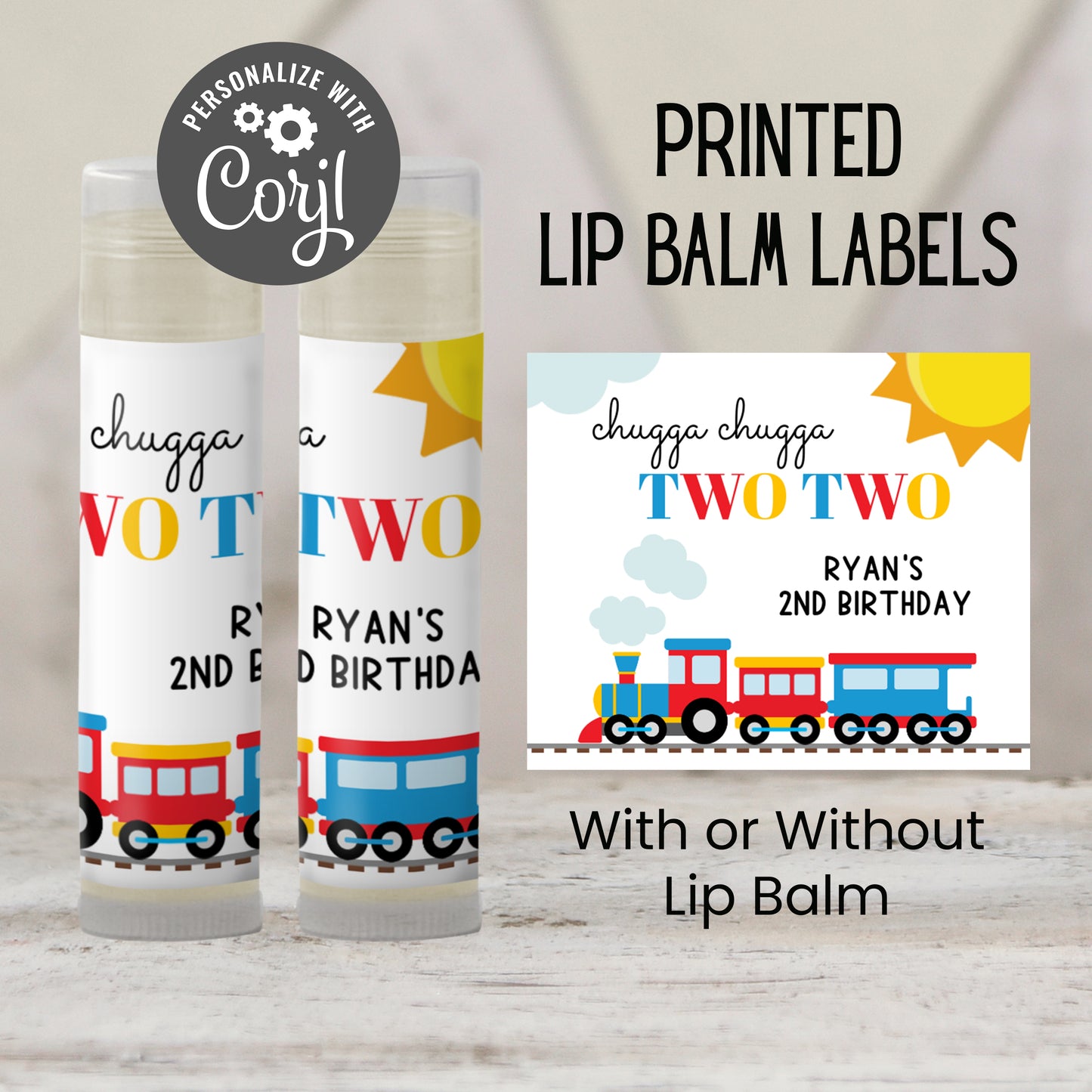 Chugga Chugga Two Two Chapstick Favors: Train 2nd Birthday Party Gift