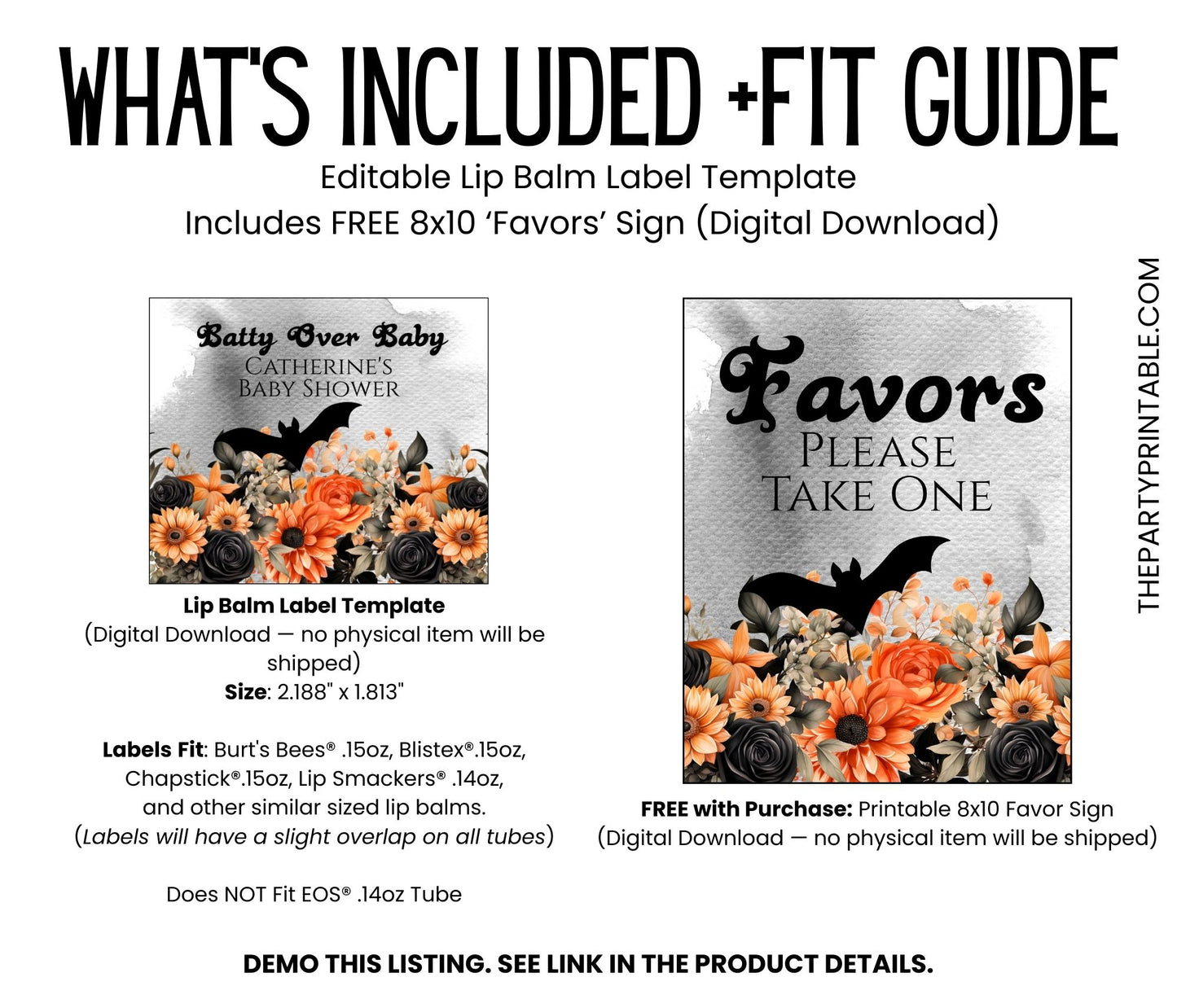 Batty for Baby Chapstick Label Template: Halloween Baby Shower Favor