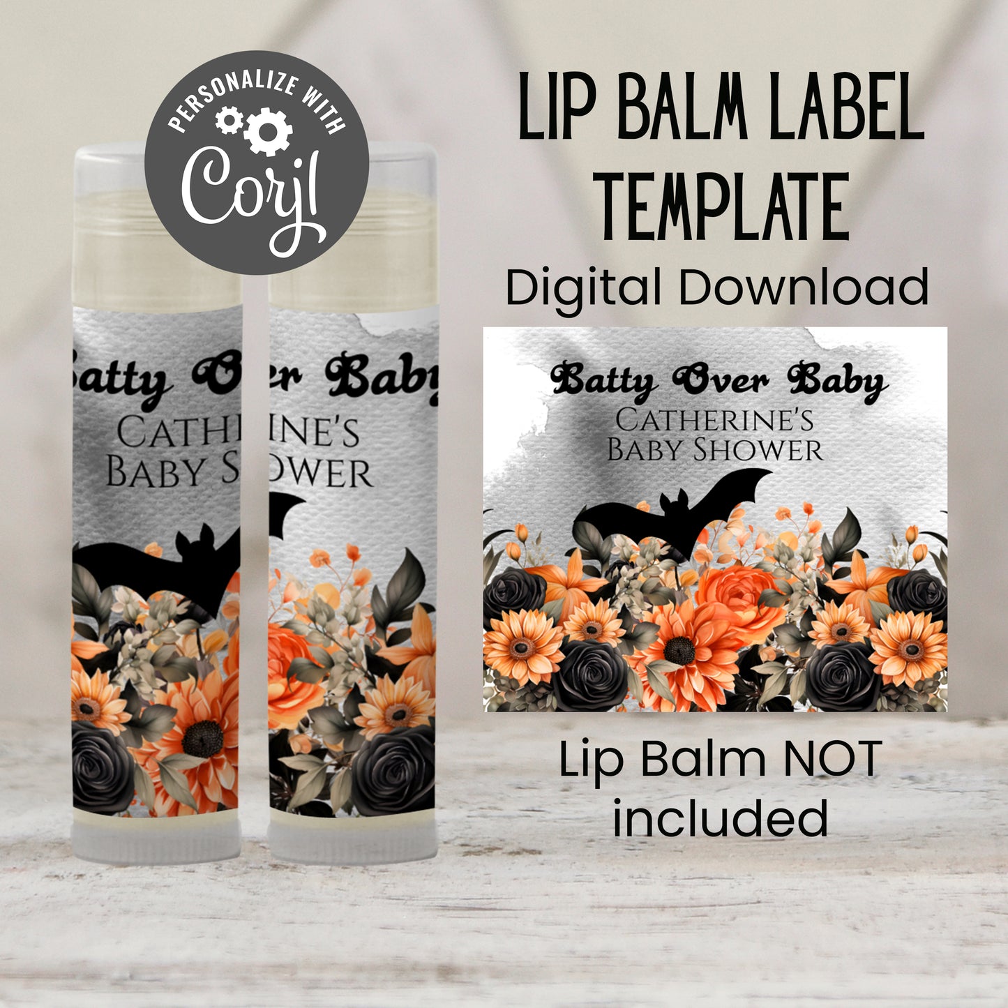 Batty for Baby Chapstick Label Template: Halloween Baby Shower Favor
