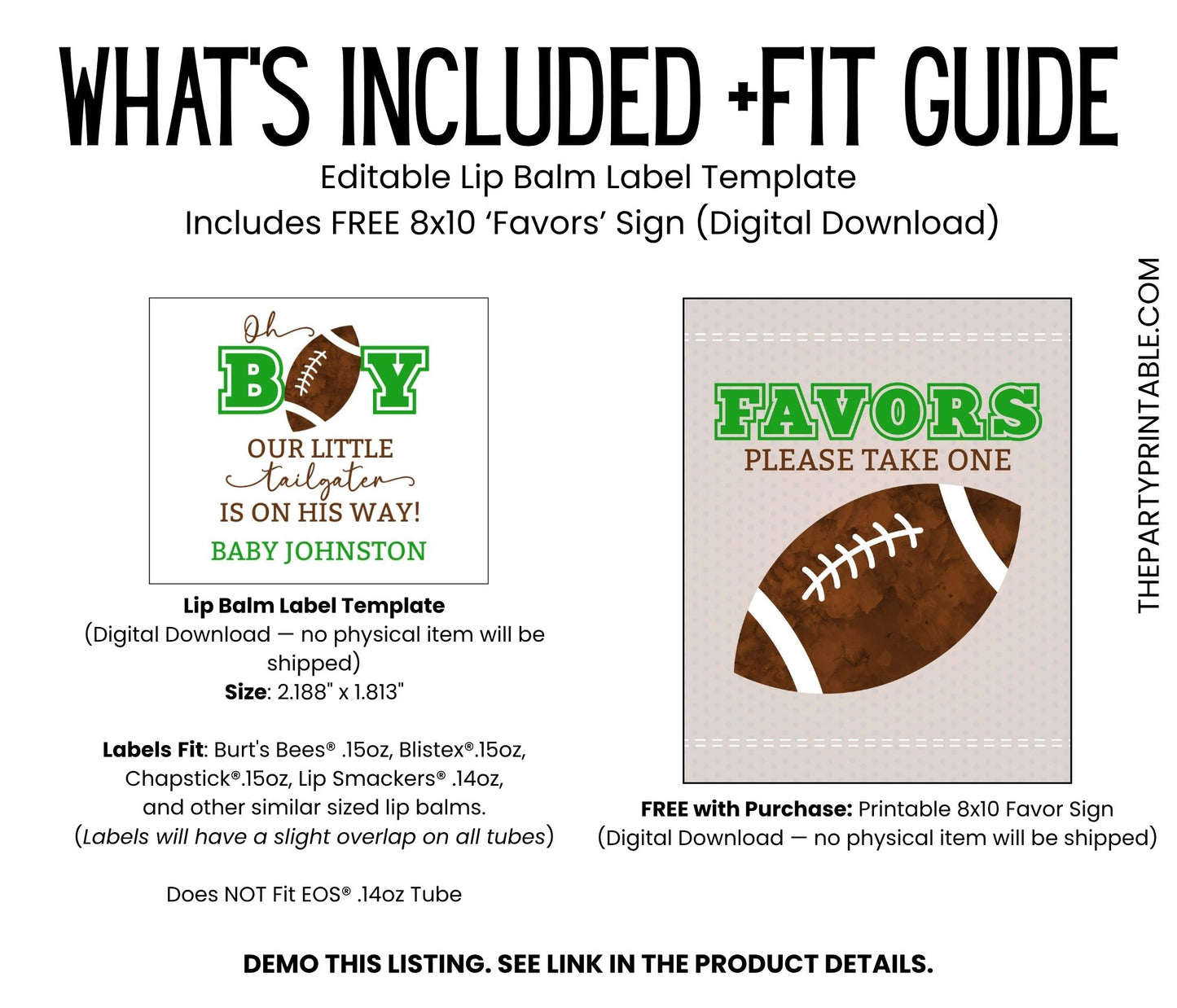 Football Lip Balm Label Template: Sports Baby Shower Favor for Boy