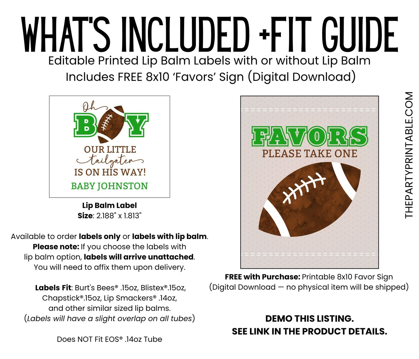 Football Chapstick Favors: Baby Boy Shower, Sports Theme, Fall Party Gift