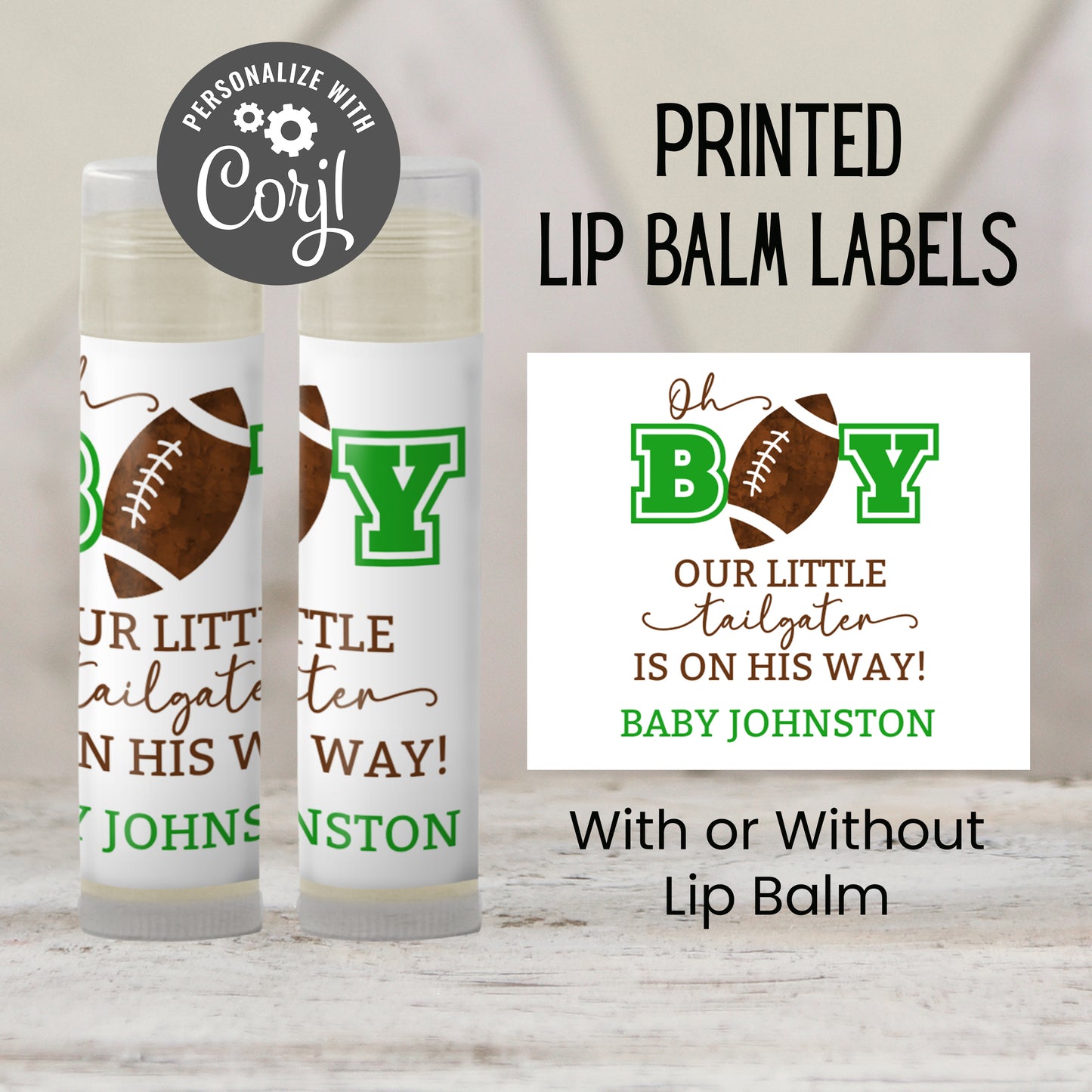 Football Chapstick Favors: Baby Boy Shower, Sports Theme, Fall Party Gift