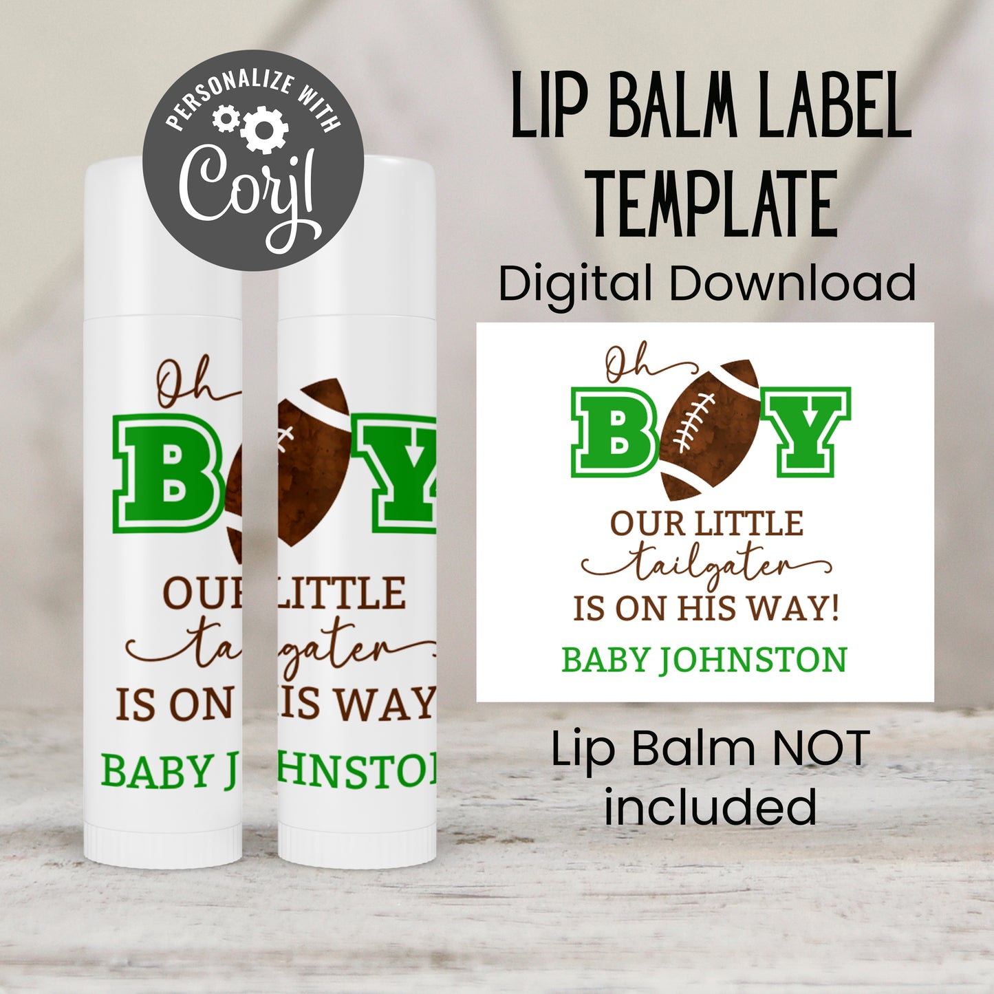 Football Lip Balm Label Template: Sports Baby Shower Favor for Boy