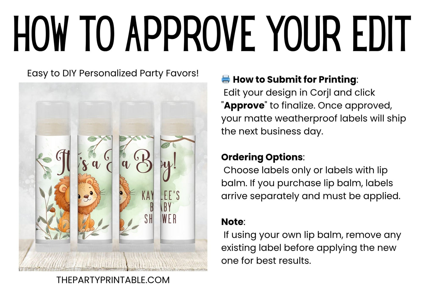 Lion Chapstick Favors: Jungle Safari Baby Shower, Little King Boy Gift