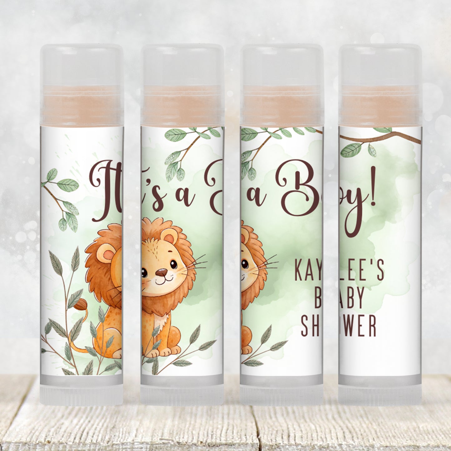Lion Chapstick Label Template: Jungle Safari Baby Shower Favor for Boy