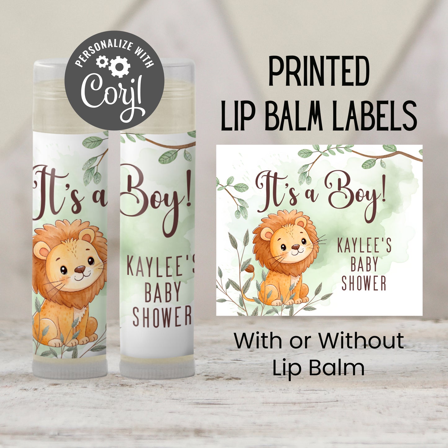 Lion Chapstick Favors: Jungle Safari Baby Shower, Little King Boy Gift