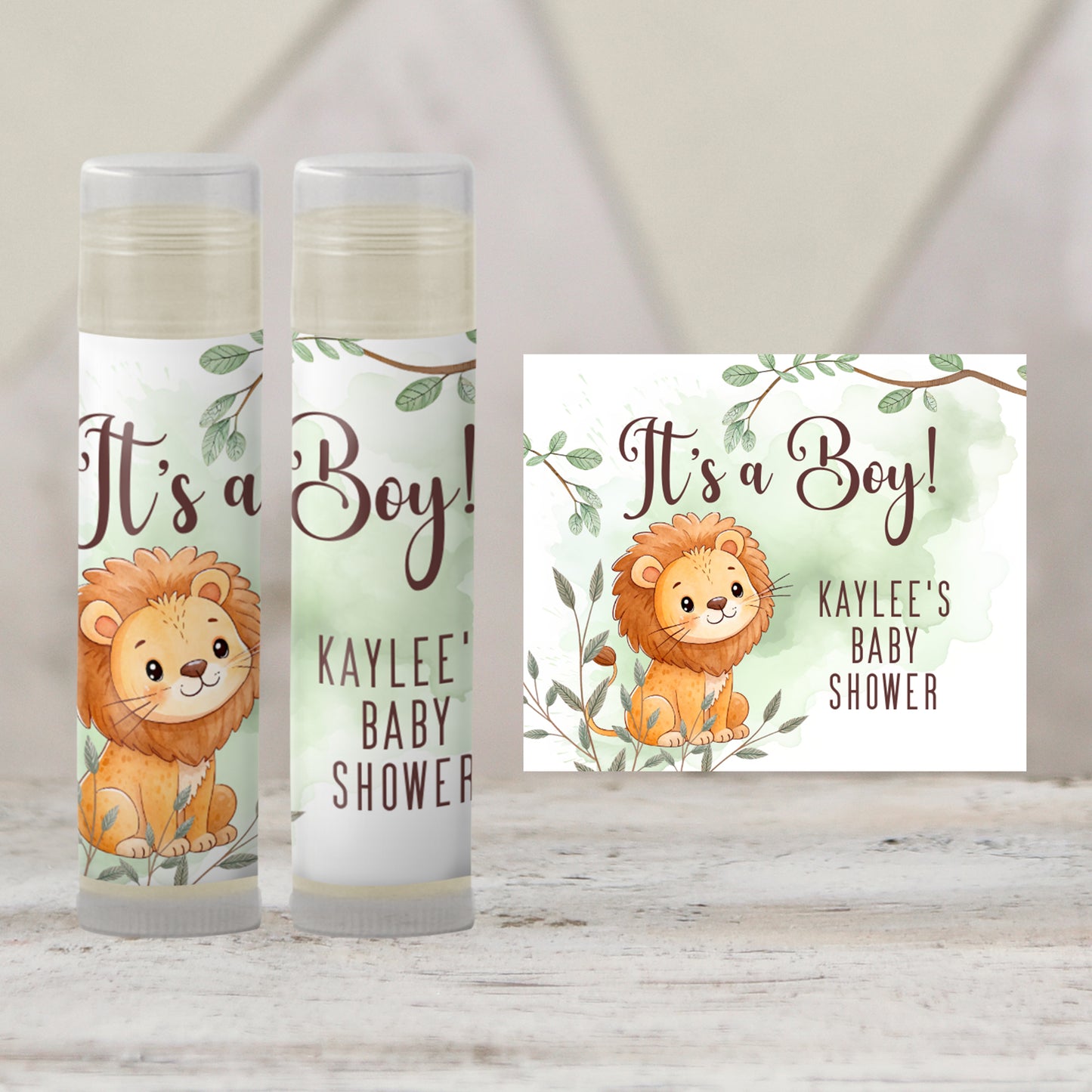 Lion Chapstick Label Template: Jungle Safari Baby Shower Favor for Boy