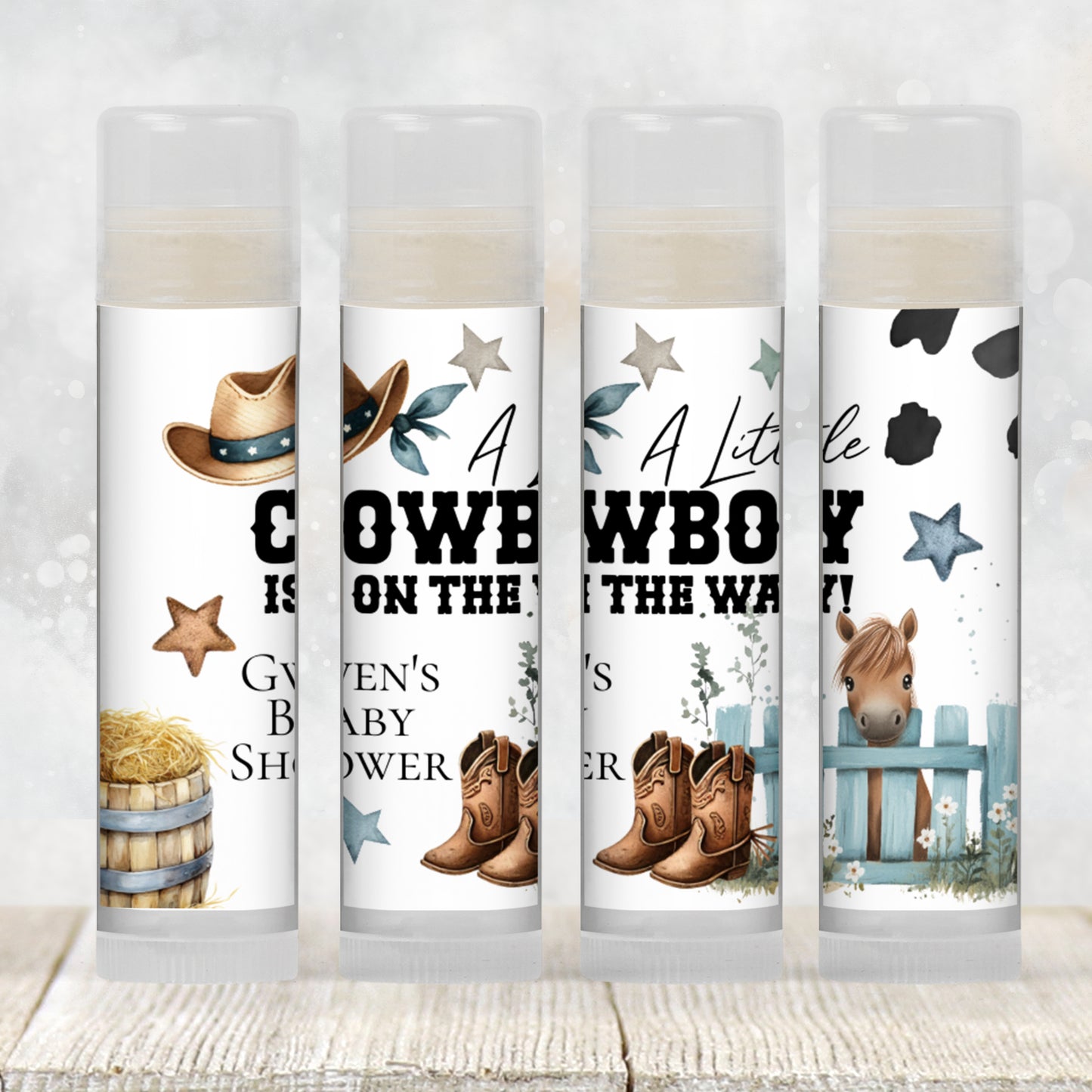 Little Cowboy Chapstick Favors: Western Baby Shower Gift for Boy