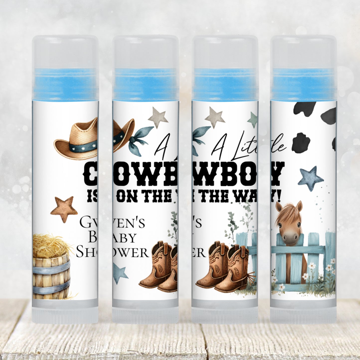 Little Cowboy Chapstick Label Template: Western Baby Shower Favor for Boy