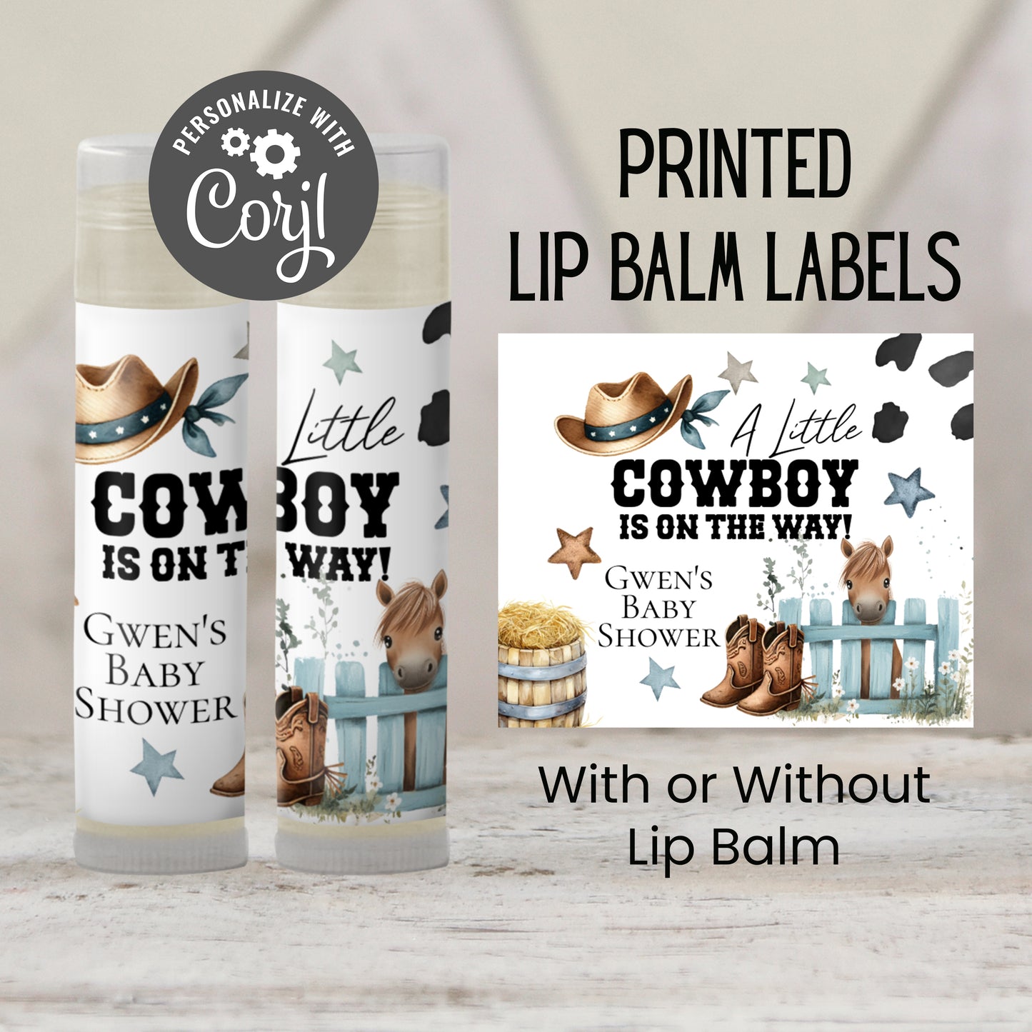 Little Cowboy Chapstick Favors: Western Baby Shower Gift for Boy