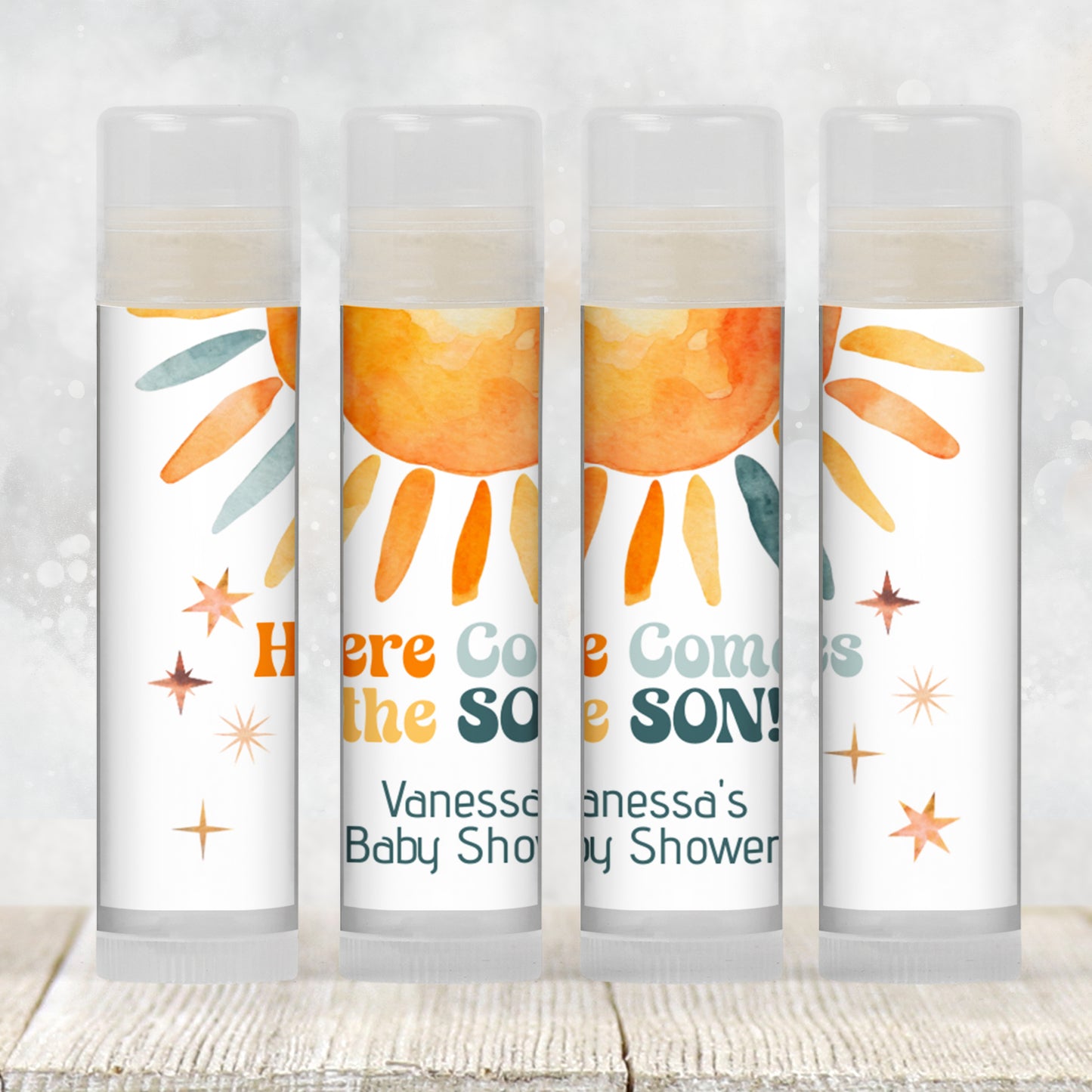 Here Comes the Son Chapstick Favors: Retro Baby Boy Shower Gift