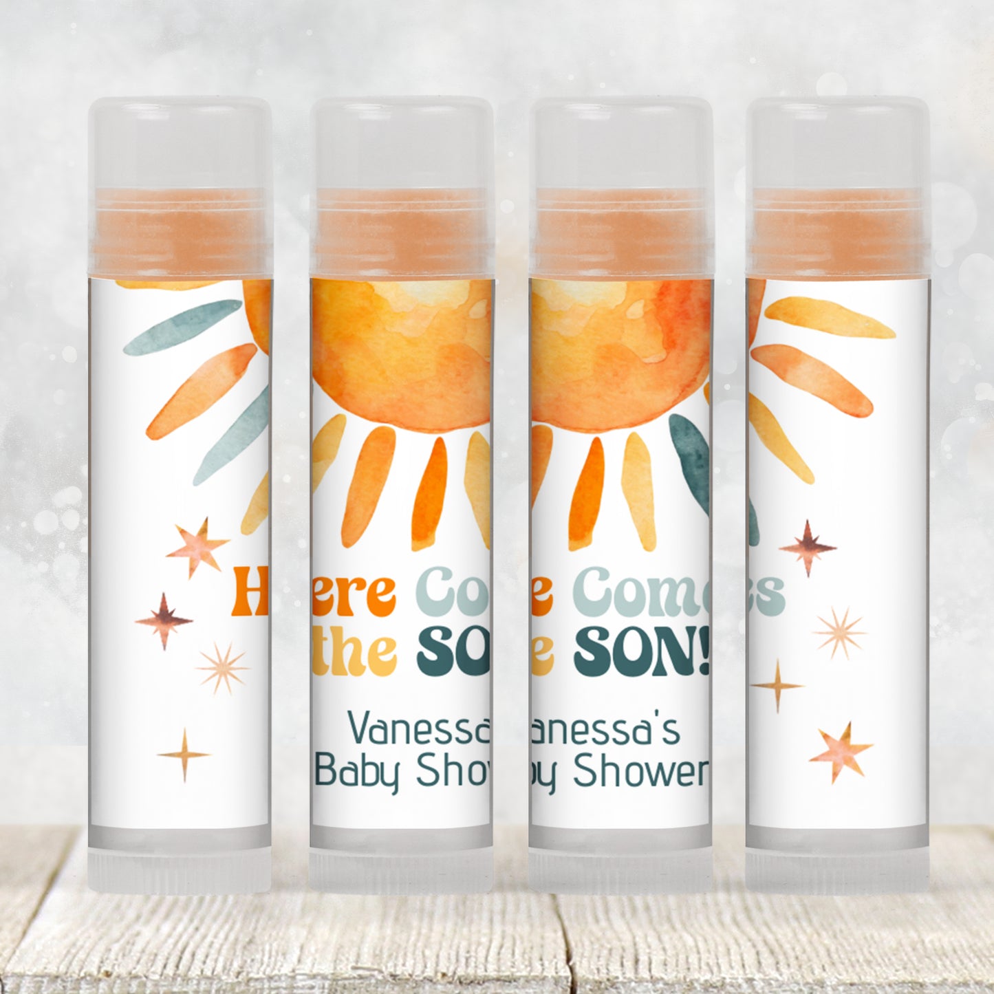 Here Comes the Son Lip Balm Label Template: Retro Baby Shower Favor for Boy