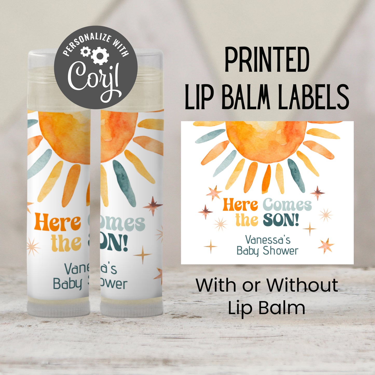 Here Comes the Son Chapstick Favors: Retro Baby Boy Shower Gift