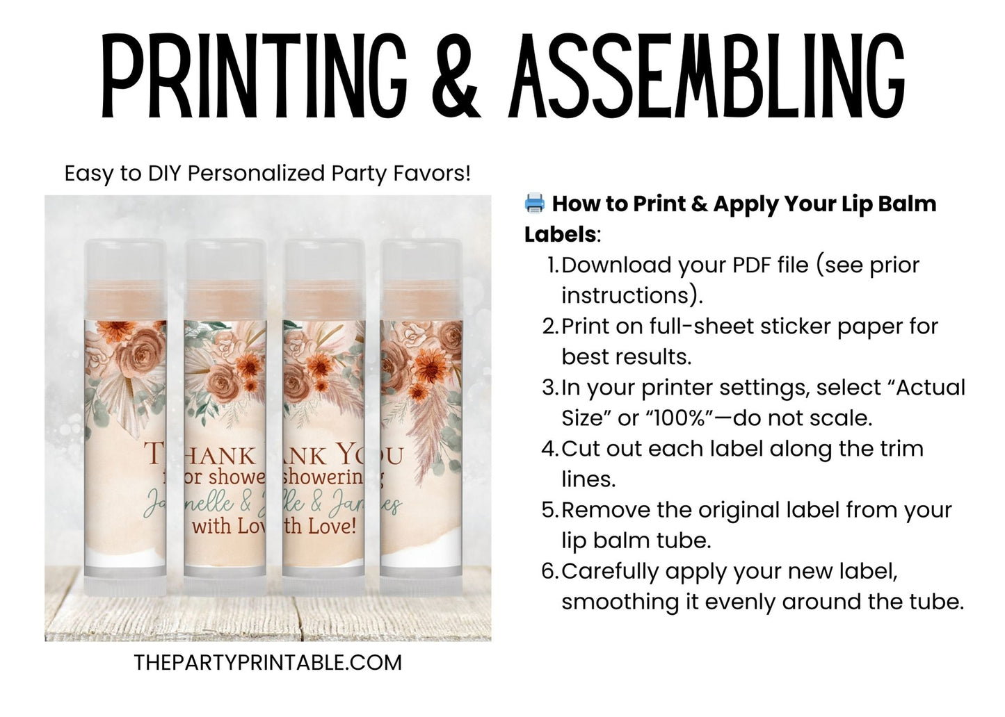 Fall Boho Floral Lip Balm Label Template: Baby Shower or Wedding Favor
