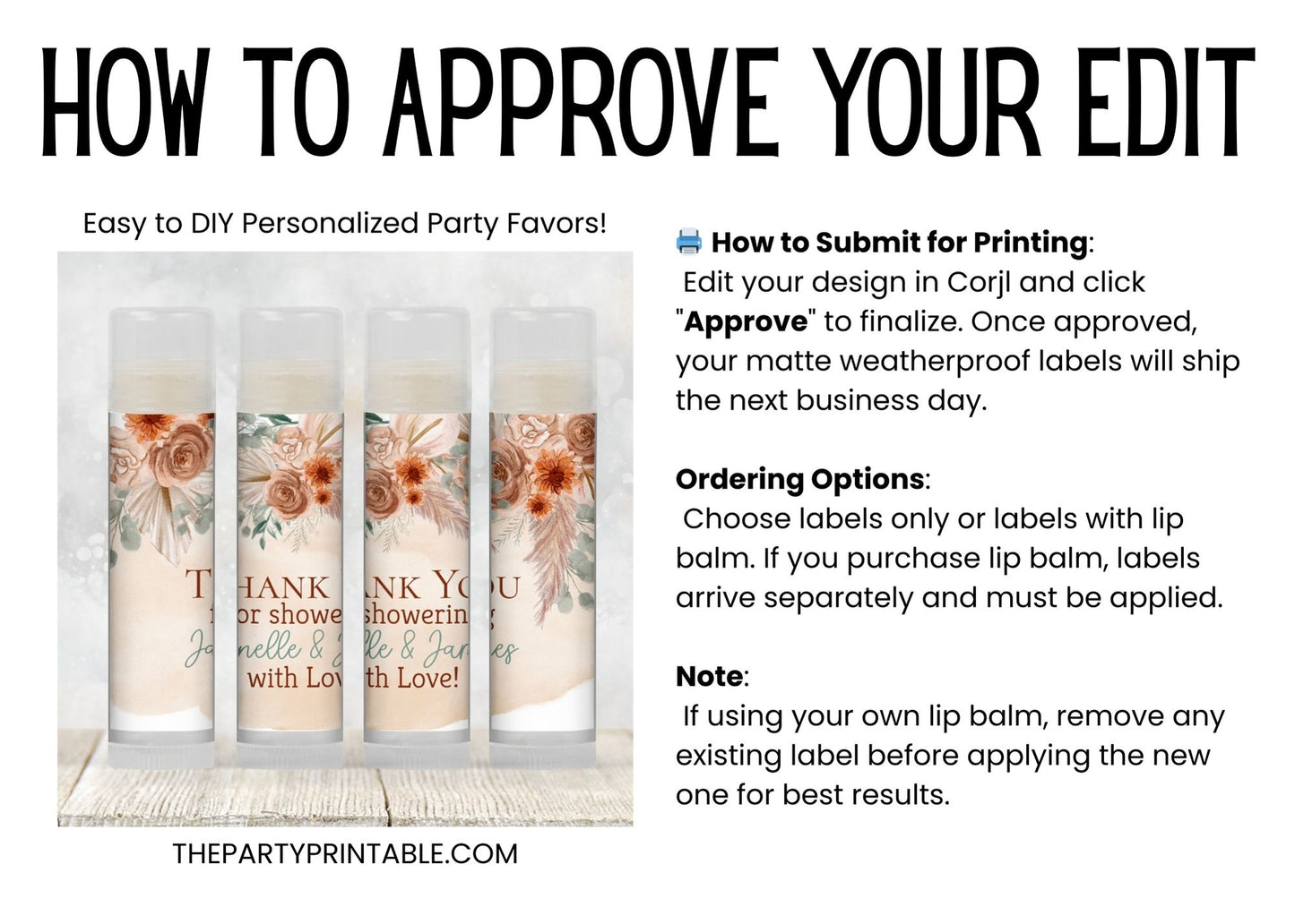 Fall Boho Floral Chapstick Favors: Baby Shower, Wedding, or Birthday Gift