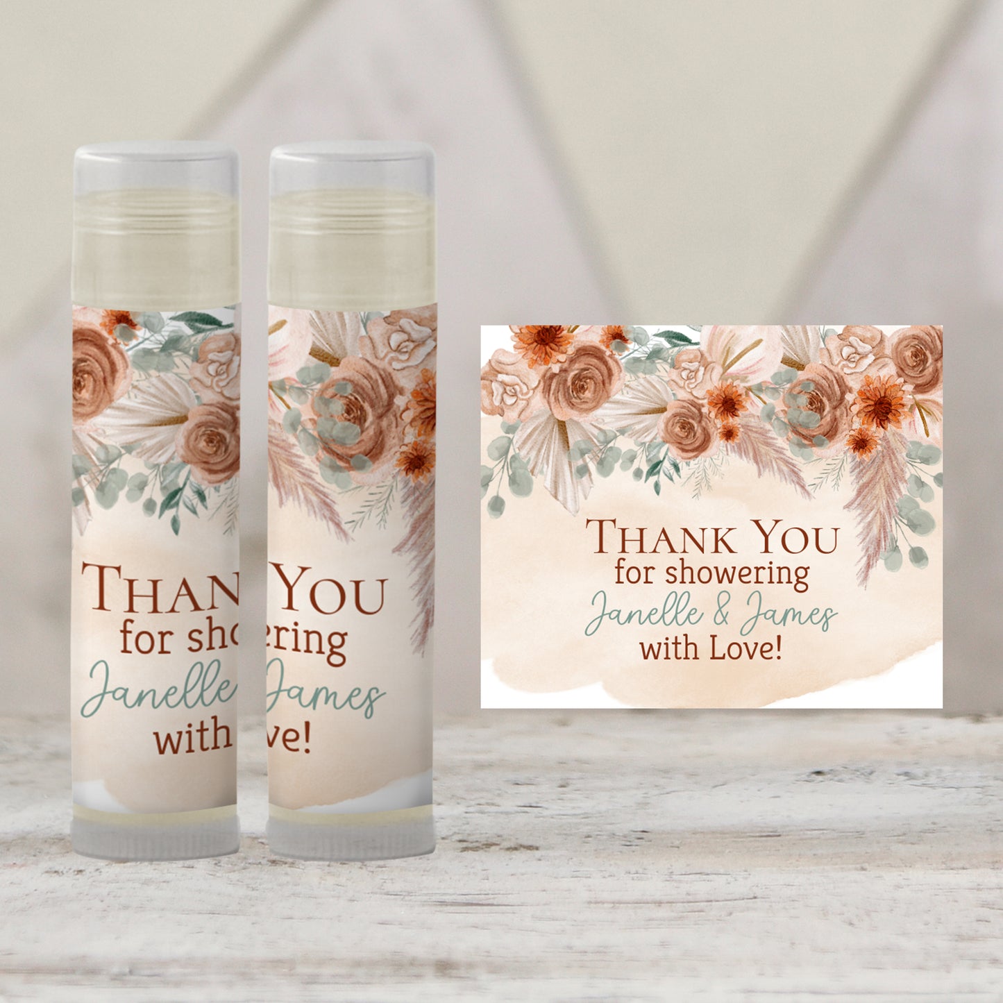 Fall Boho Floral Chapstick Favors: Baby Shower, Wedding, or Birthday Gift