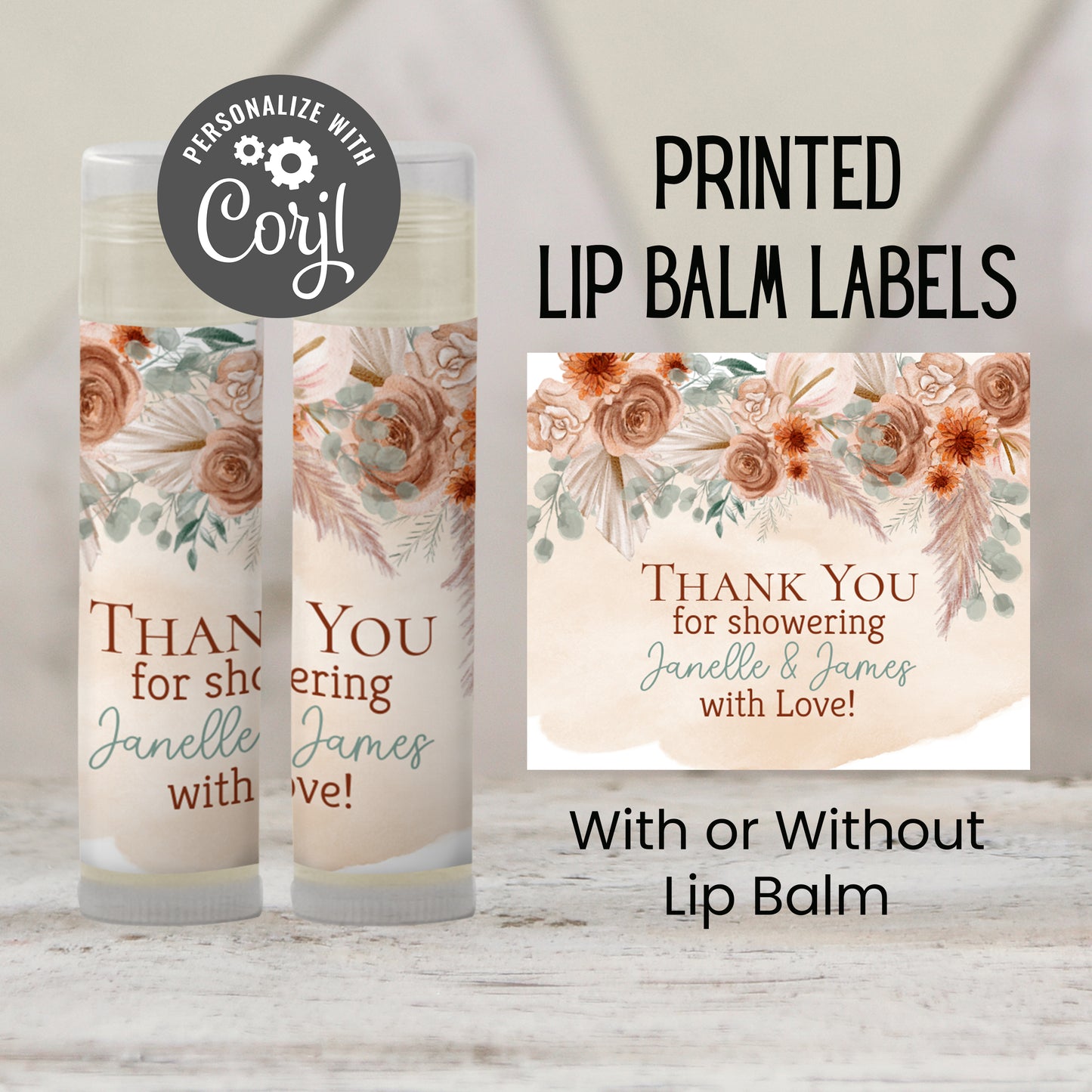 Fall Boho Floral Chapstick Favors: Baby Shower, Wedding, or Birthday Gift
