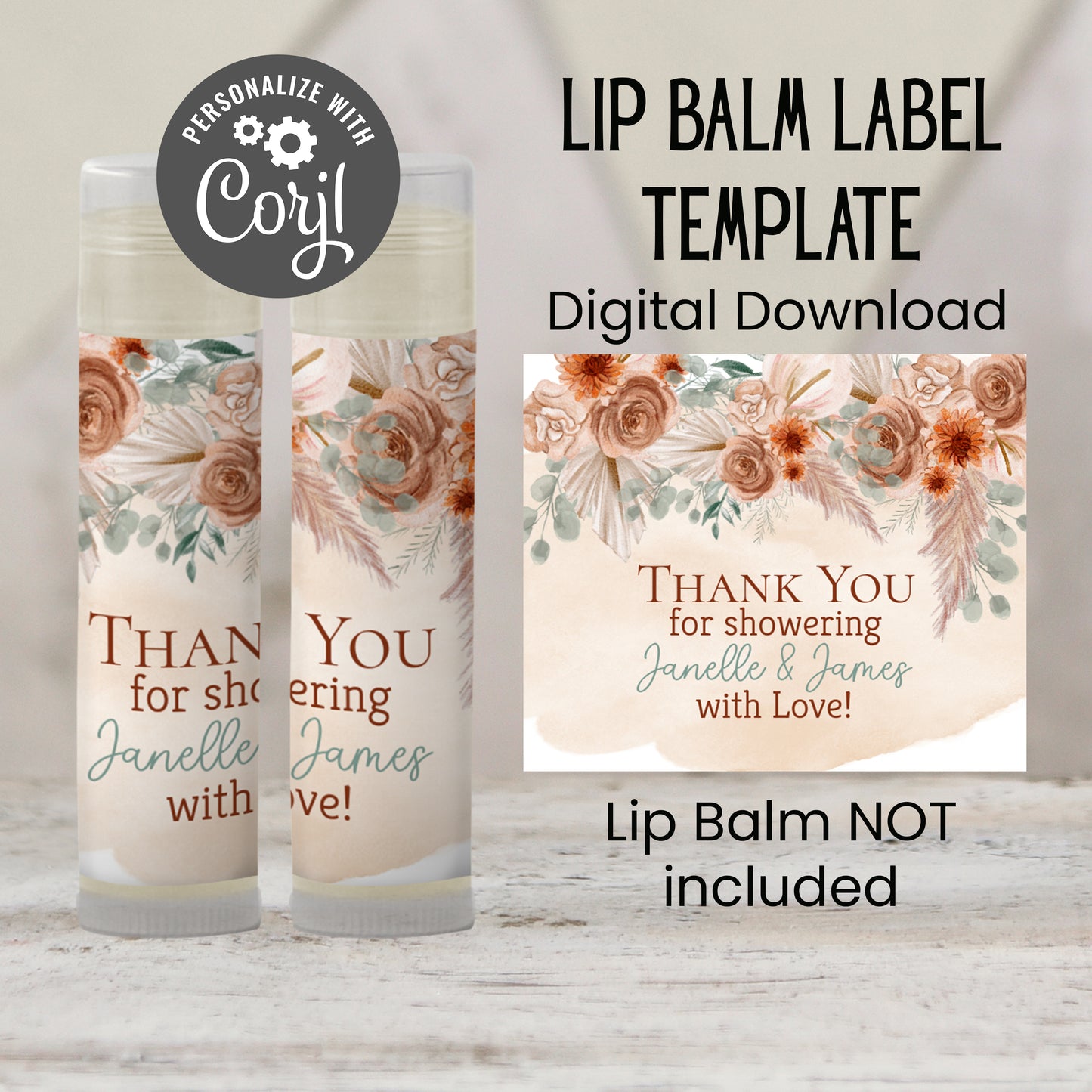 Fall Boho Floral Lip Balm Label Template: Baby Shower or Wedding Favor