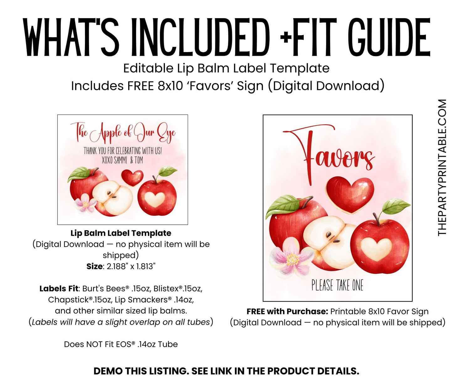 Apple of My Eye Lip Balm Label Template: Fall Baby Shower Favor for Girl