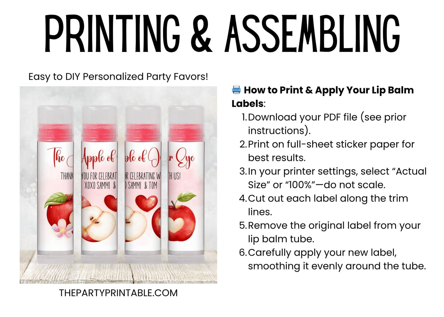 Apple of My Eye Lip Balm Label Template: Fall Baby Shower Favor for Girl