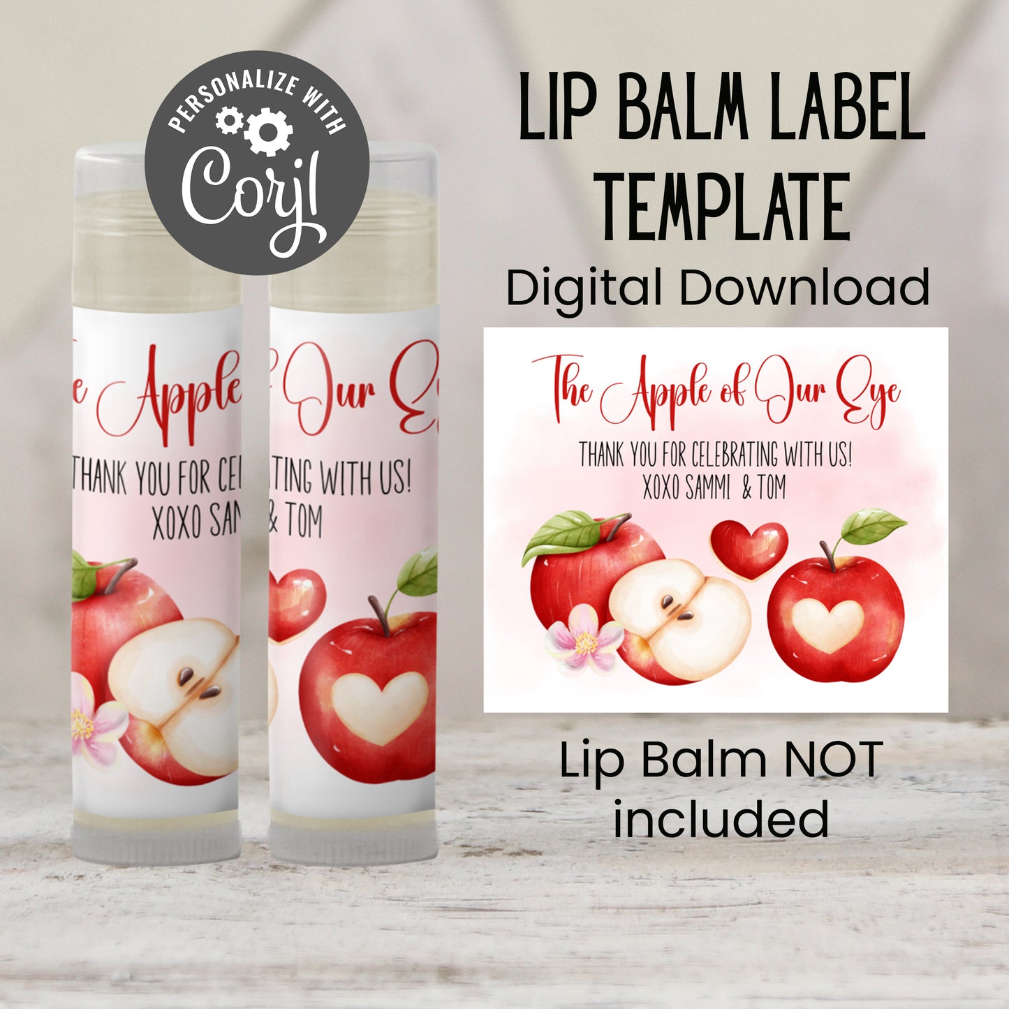 Apple of My Eye Lip Balm Label Template: Fall Baby Shower Favor for Girl