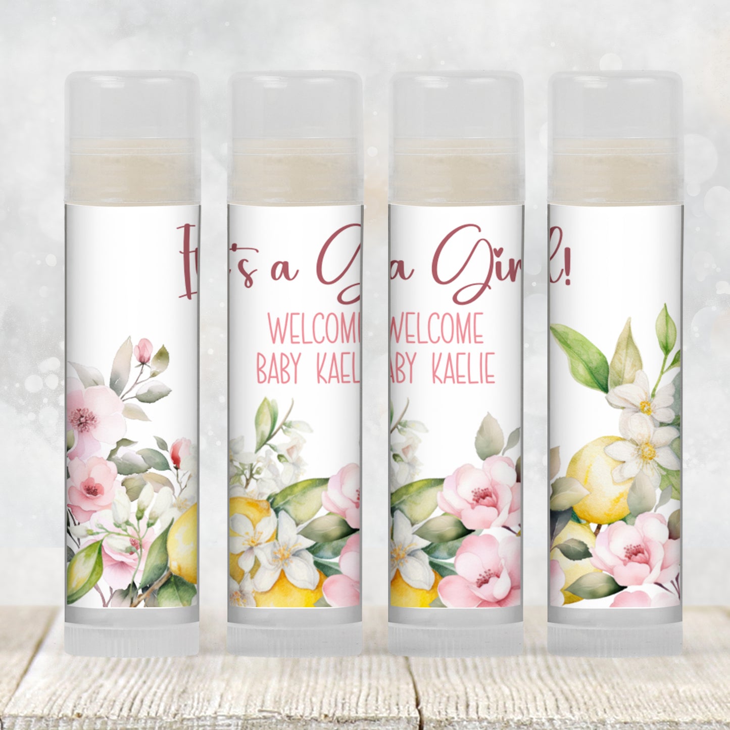 Pink Lemon Themed Chapstick Favors: Baby Girl Shower, Lemonade Party Gift