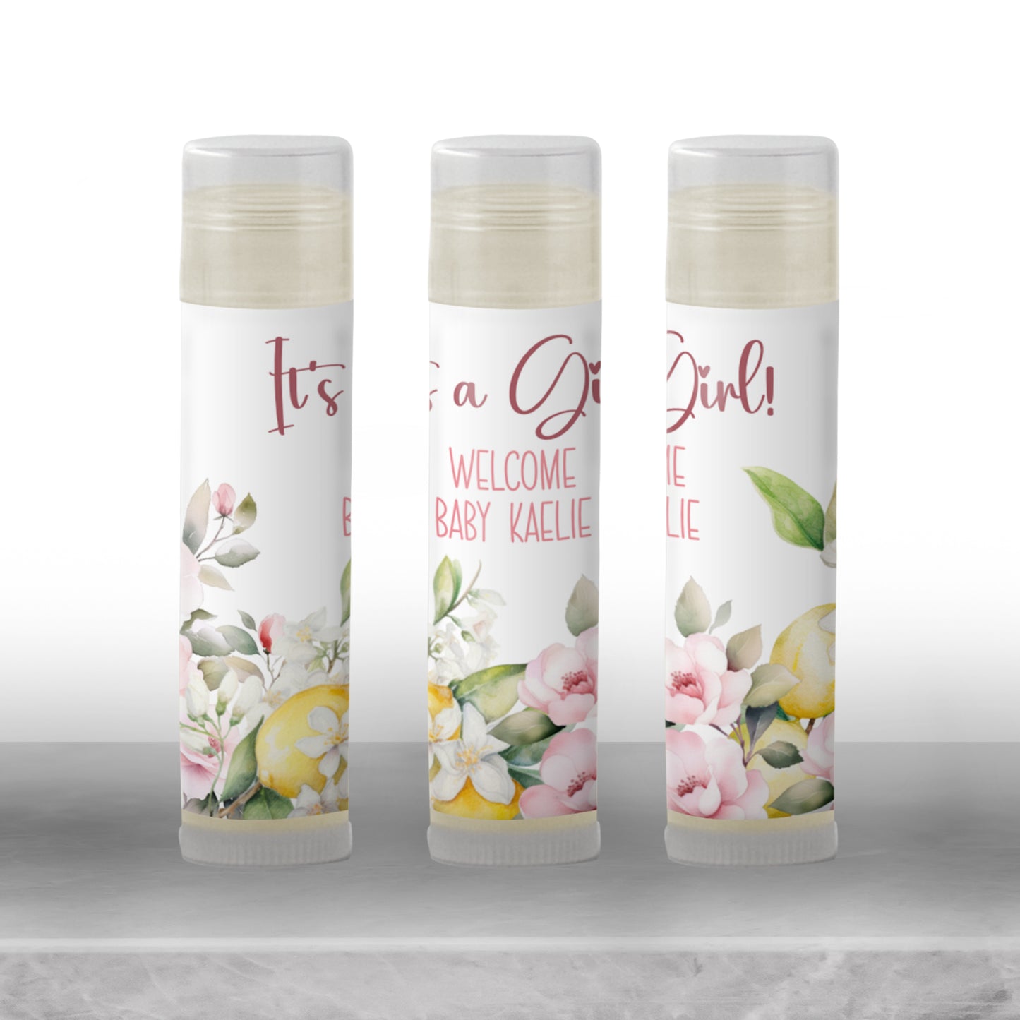 Pink Lemon Lip Balm Label Template: Baby Girl Shower, Lemonade Party Favor