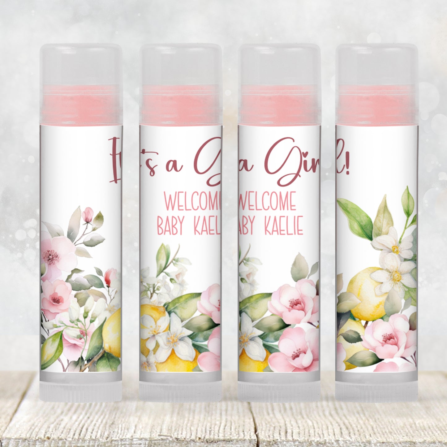 Pink Lemon Lip Balm Label Template: Baby Girl Shower, Lemonade Party Favor