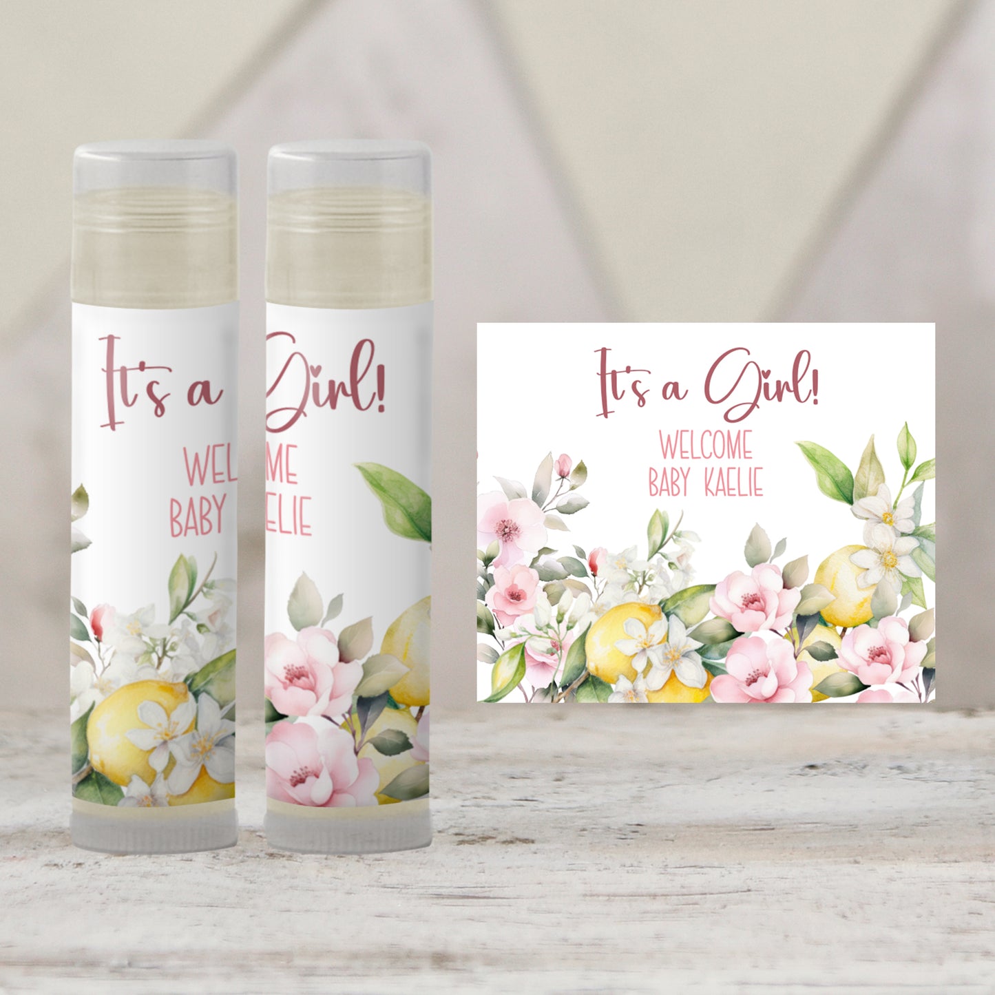 Pink Lemon Lip Balm Label Template: Baby Girl Shower, Lemonade Party Favor