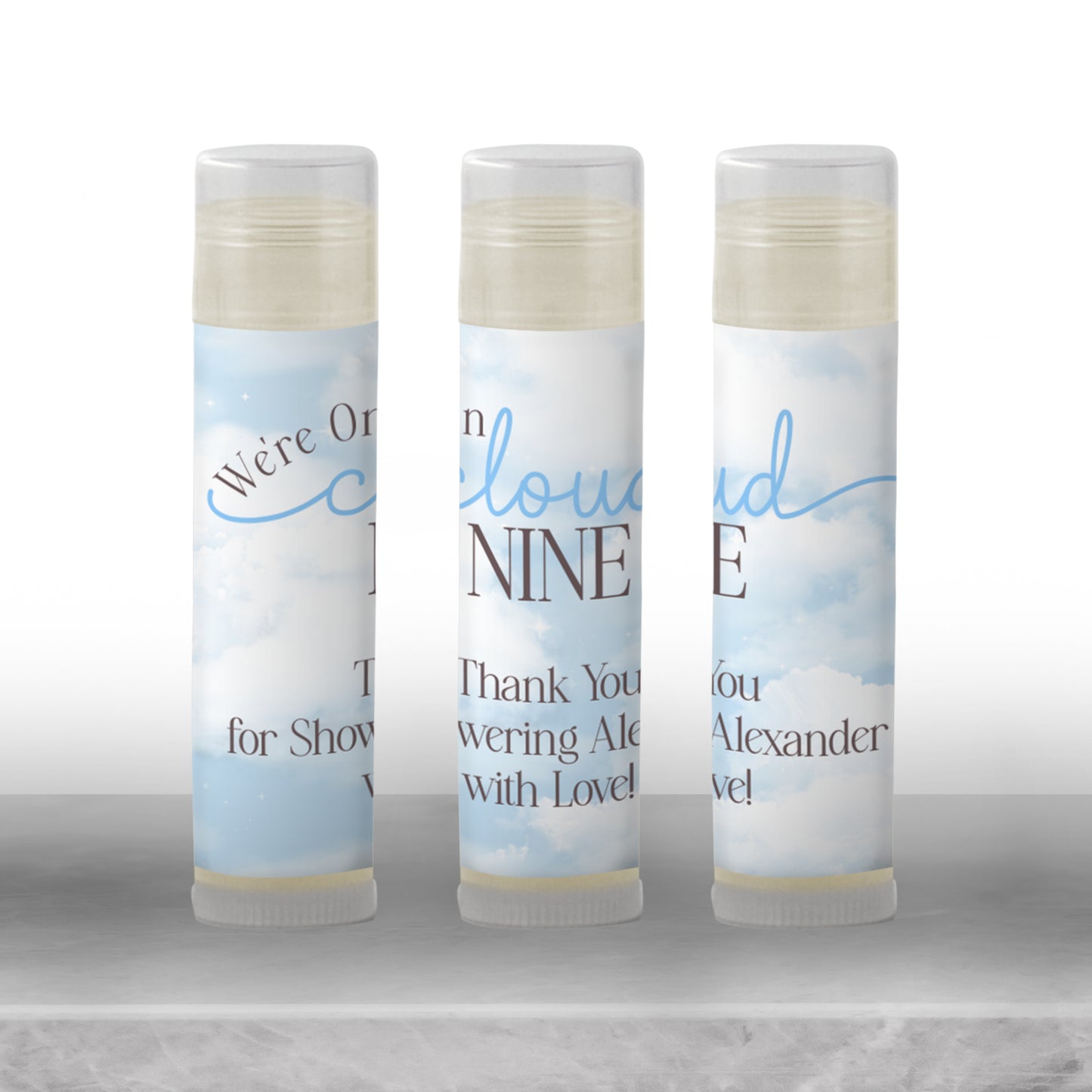 Cloud Nine Lip Balm Label Template: Blue Baby Shower or 9th Birthday Favor