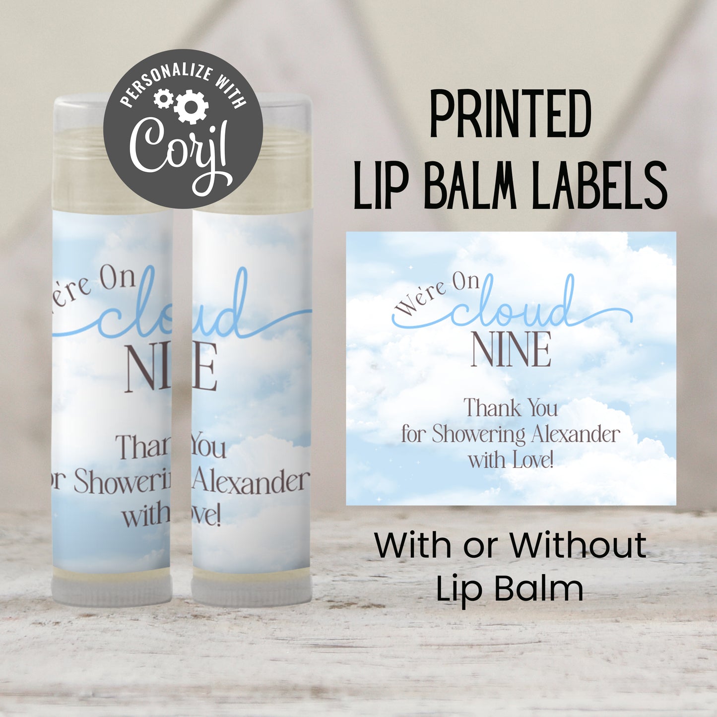 Cloud Nine Chapstick Favors: Blue Baby Shower, Bridal Shower, or Party Gift