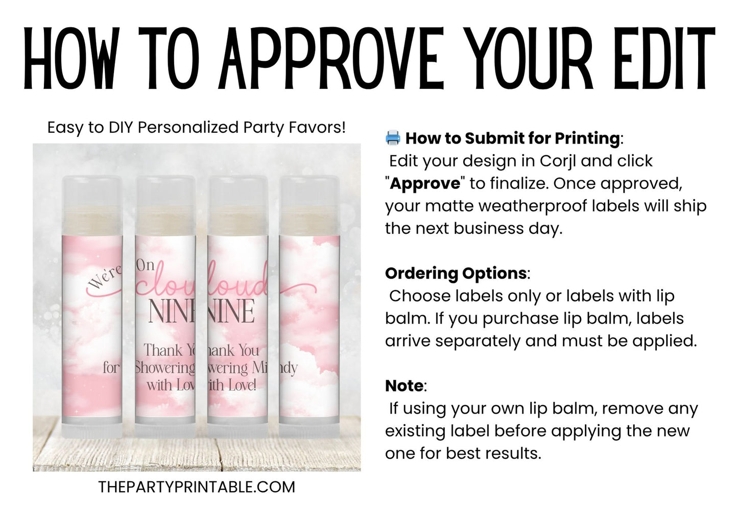 Cloud Nine Chapstick Favors: Pink Baby Shower, Bridal, or 9th Birthday Gift