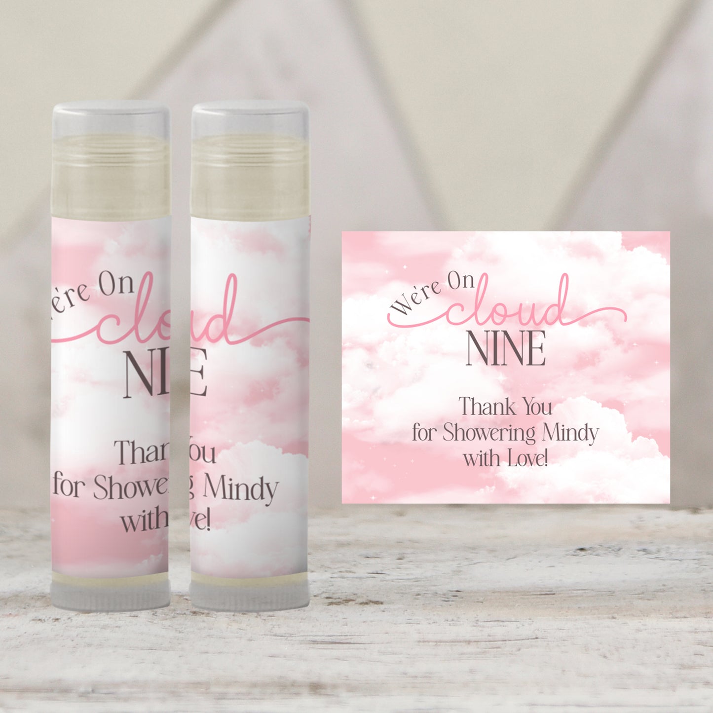Cloud Nine Lip Balm Label Template: Pink Baby Shower, Bridal, or 9th Birthday Favor