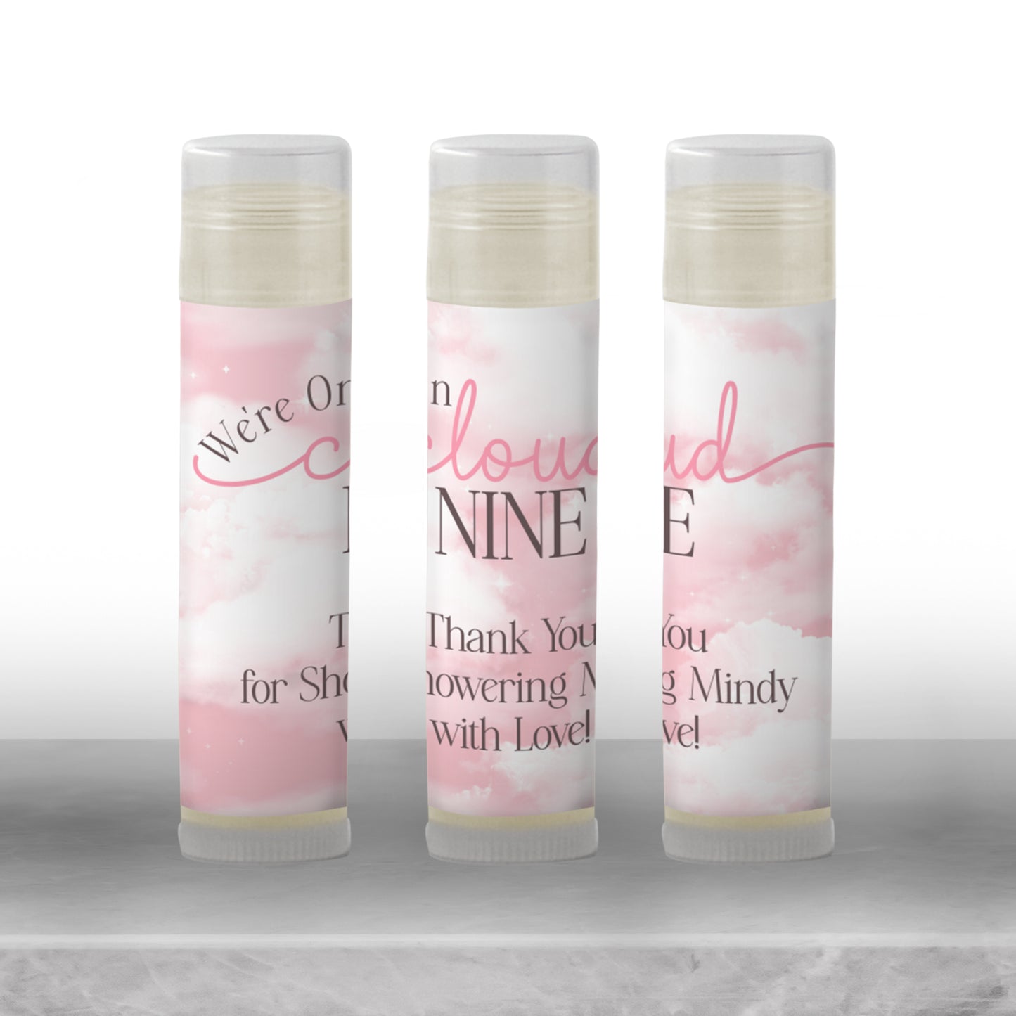 Cloud Nine Lip Balm Label Template: Pink Baby Shower, Bridal, or 9th Birthday Favor