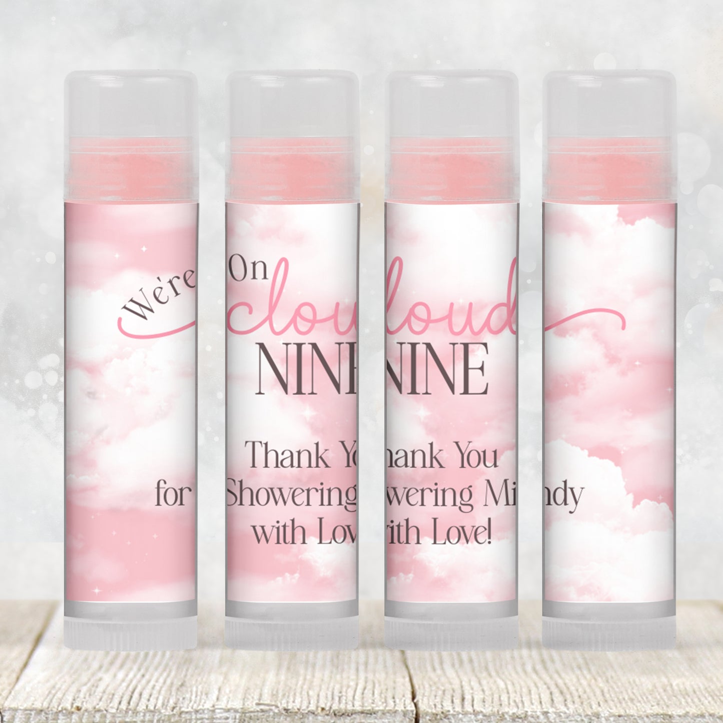 Cloud Nine Lip Balm Label Template: Pink Baby Shower, Bridal, or 9th Birthday Favor