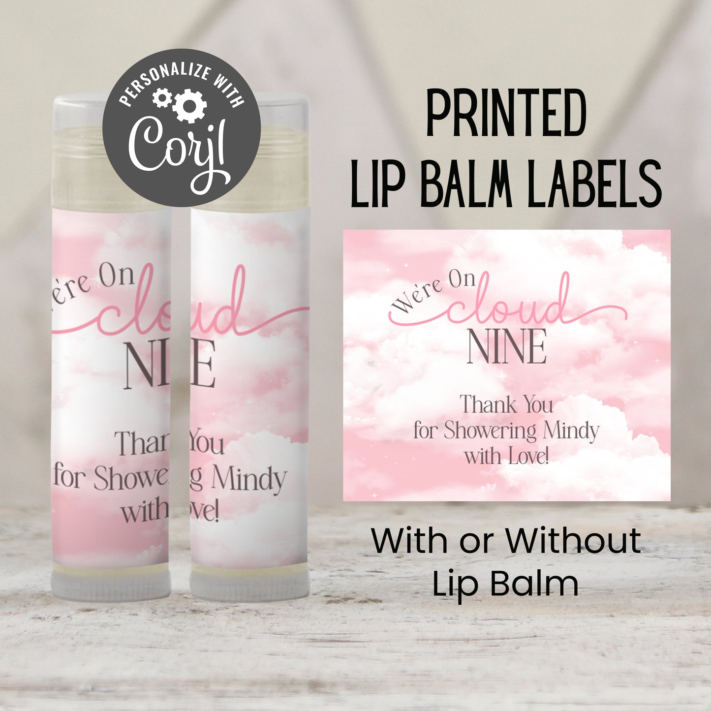 Cloud Nine Chapstick Favors: Pink Baby Shower, Bridal, or 9th Birthday Gift