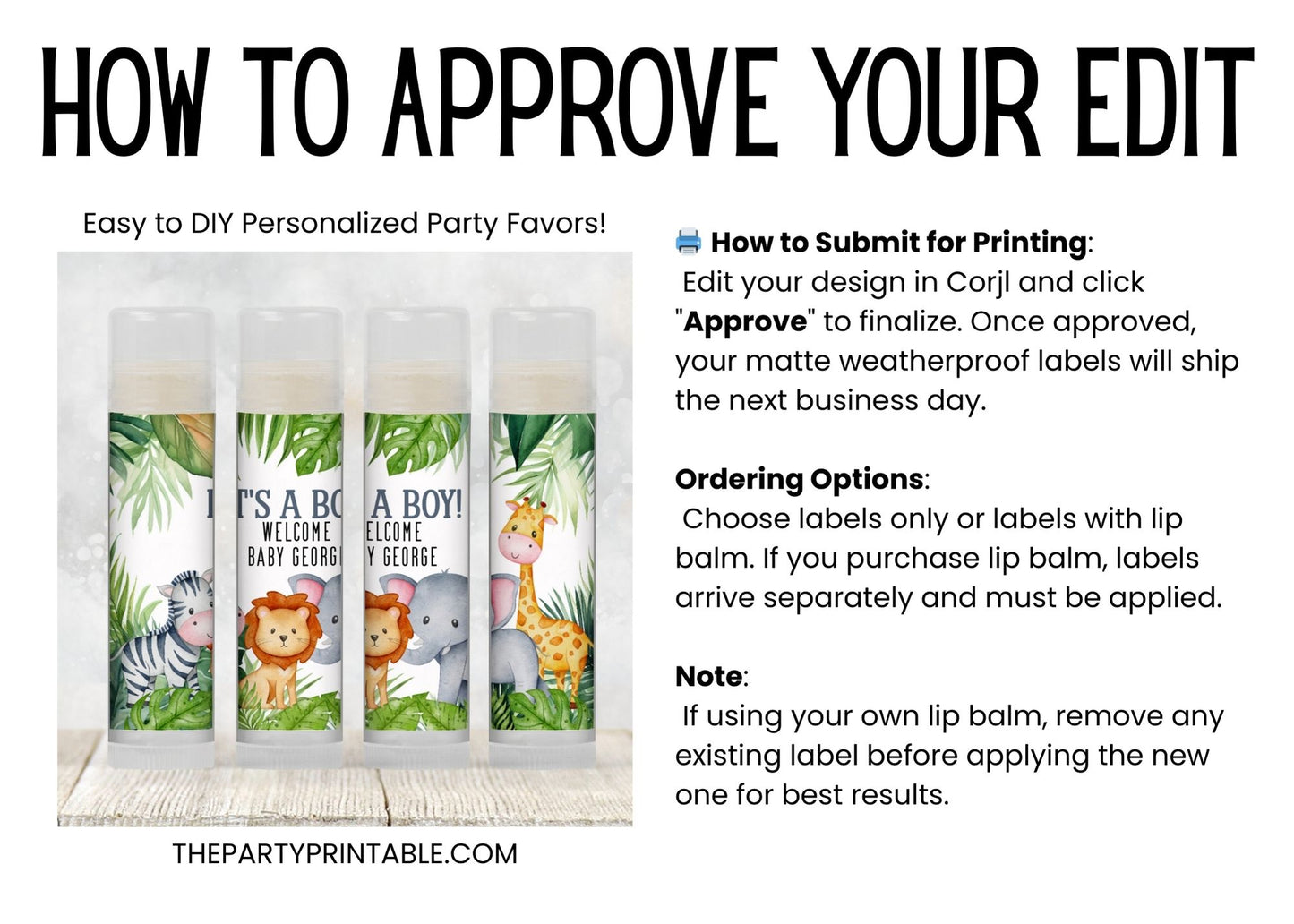Jungle Safari Chapstick Favors: Baby Shower or Kids Birthday Party Gift