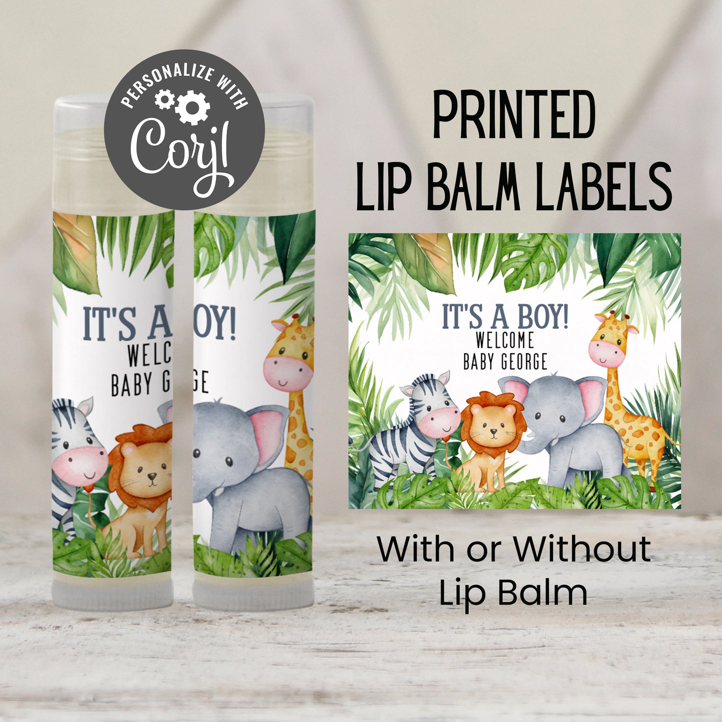 Jungle Safari Chapstick Favors: Baby Shower or Kids Birthday Party Gift