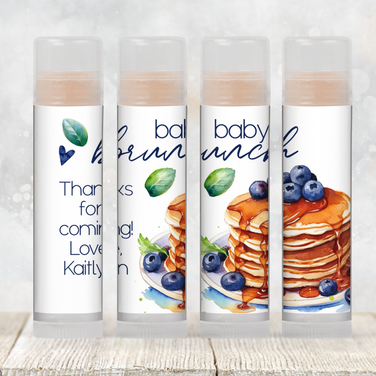 Blueberry Pancakes Lip Balm Label Template: Brunch Baby Shower or Bridal Favor