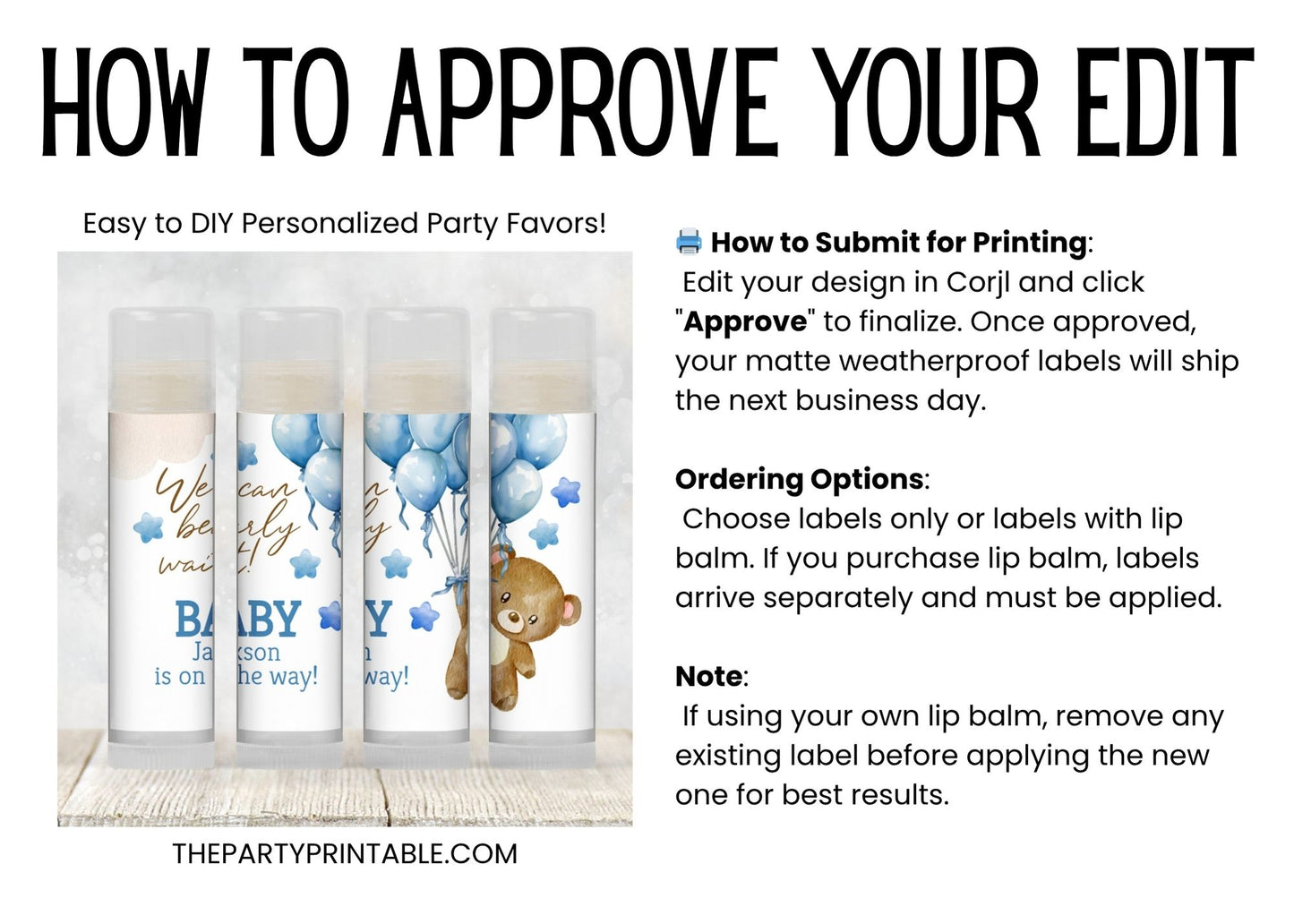 We Can Bearly Wait Chapstick Favors: Brown Teddy Bear with Blue Balloons Boy Baby Shower Gift