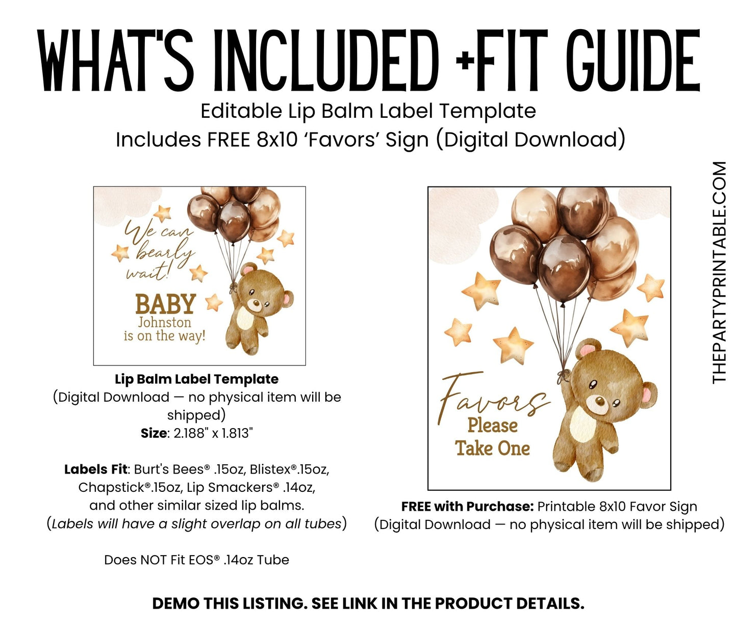 We Can Bearly Wait Lip Balm Label Template: Brown Teddy Bear Gender Neutral Baby Shower Favor