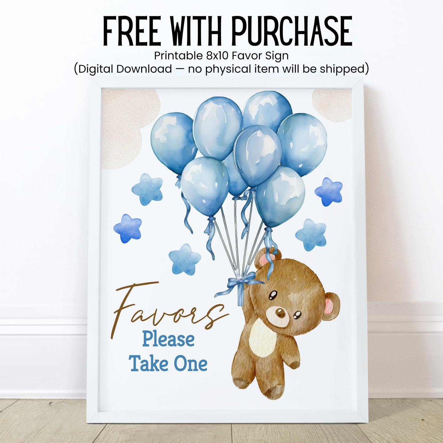 We Can Bearly Wait Chapstick Favors: Brown Teddy Bear with Blue Balloons Boy Baby Shower Gift