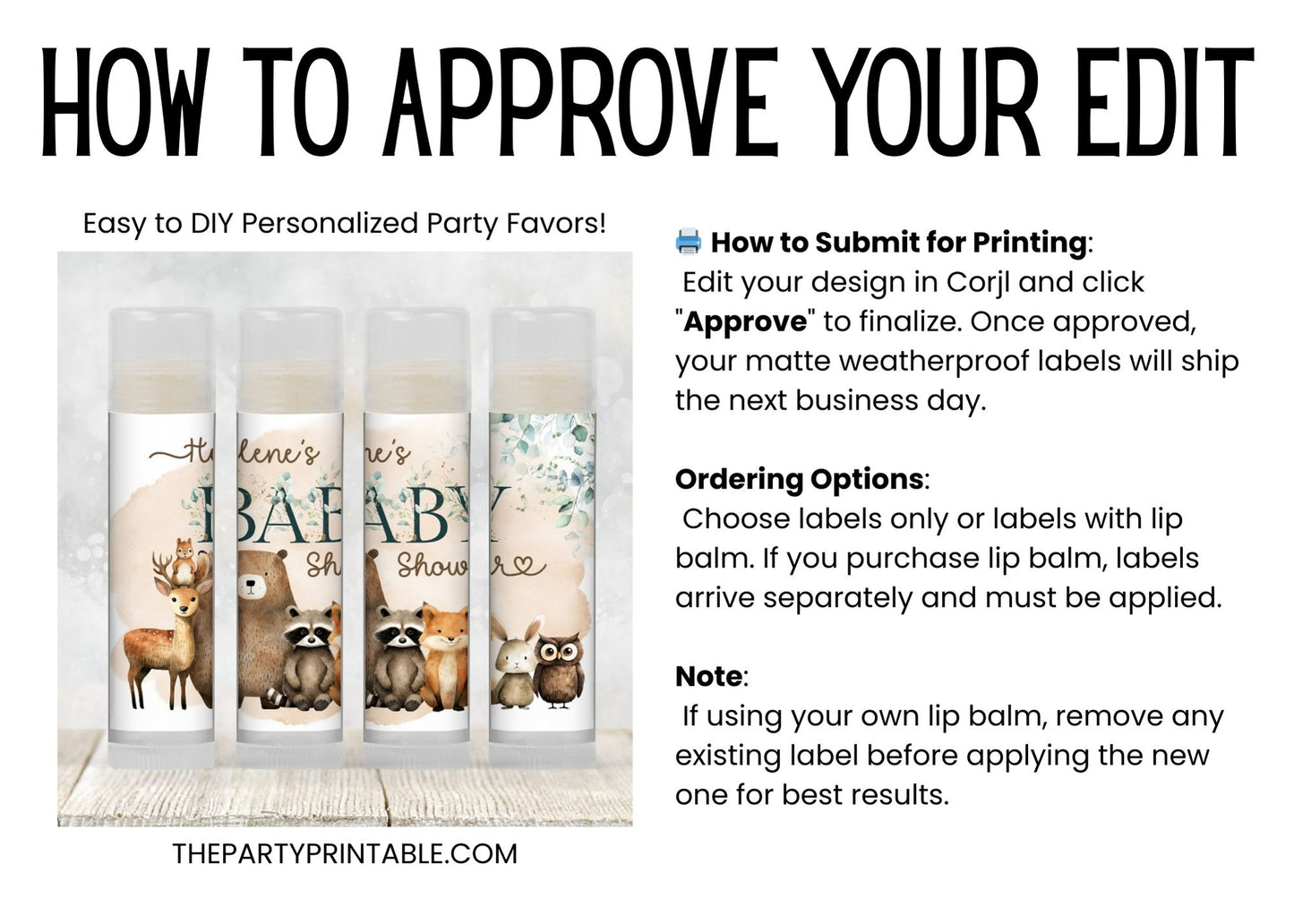 Woodland Party Favors | Chapstick Favor | Forest Baby Shower or Birthday Party Favor | Bear Deer Raccoon Fox with Eucalyptus Leaves, 2003