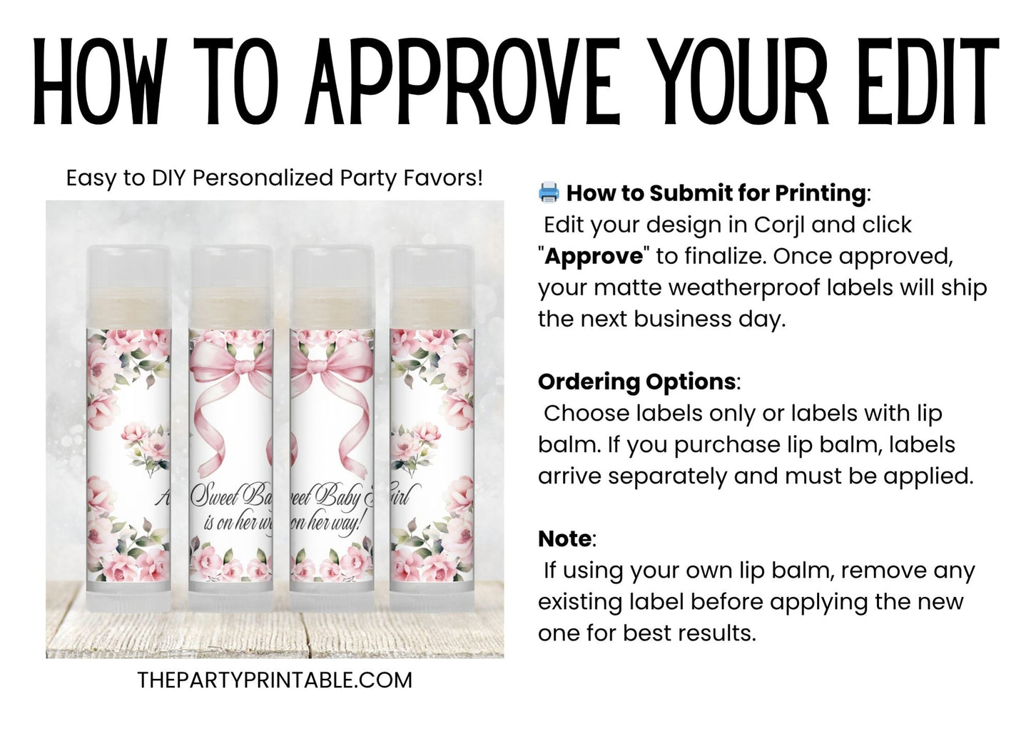Pink Bow Chapstick Favors: Floral Coquette Girl Baby Shower Party Gift