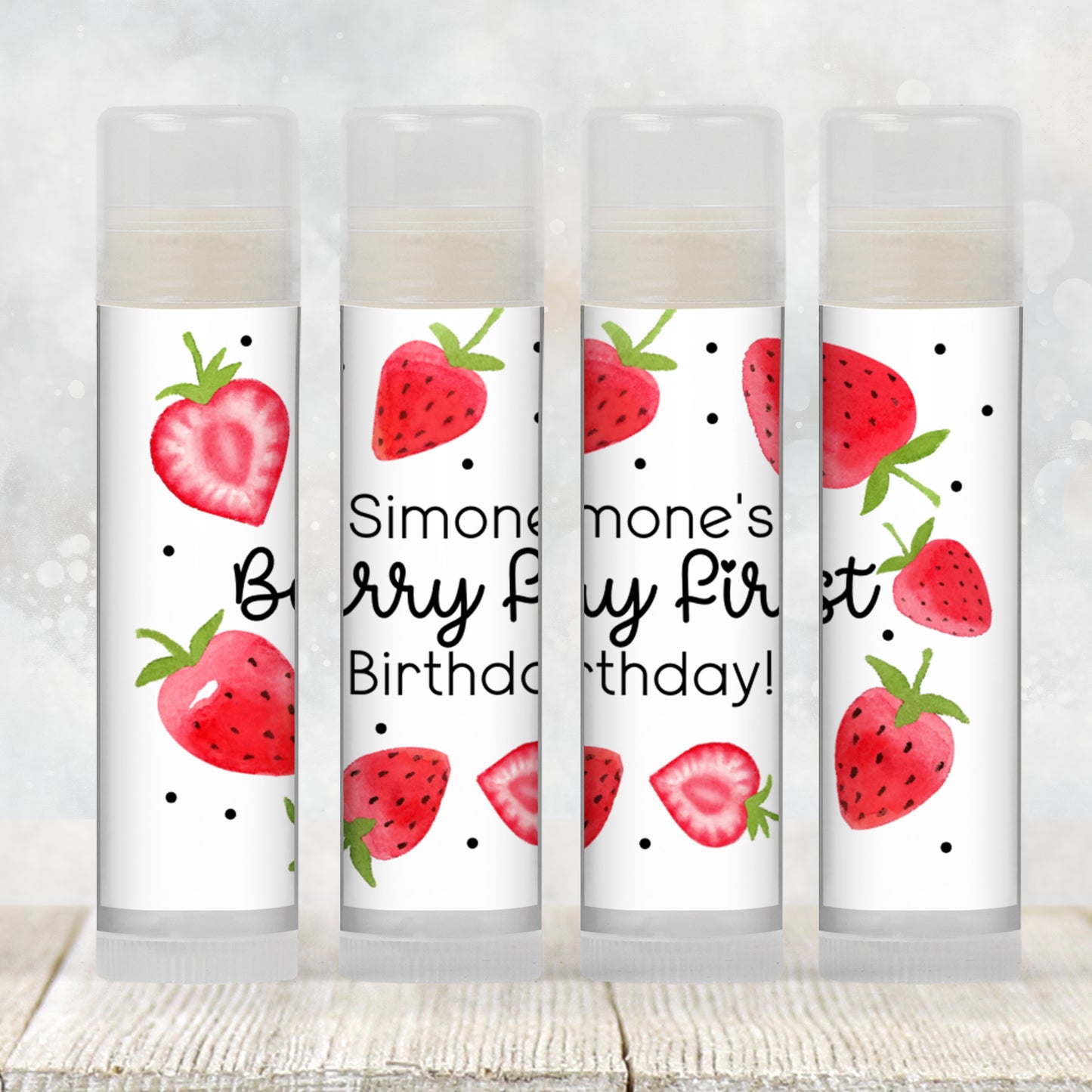 Strawberry Birthday Favors PRINTED Lip Balm LABELS or Lip Balm | Girl Summer Theme Party | Berry Sweet Thank You 1st Birthday Favors 2200